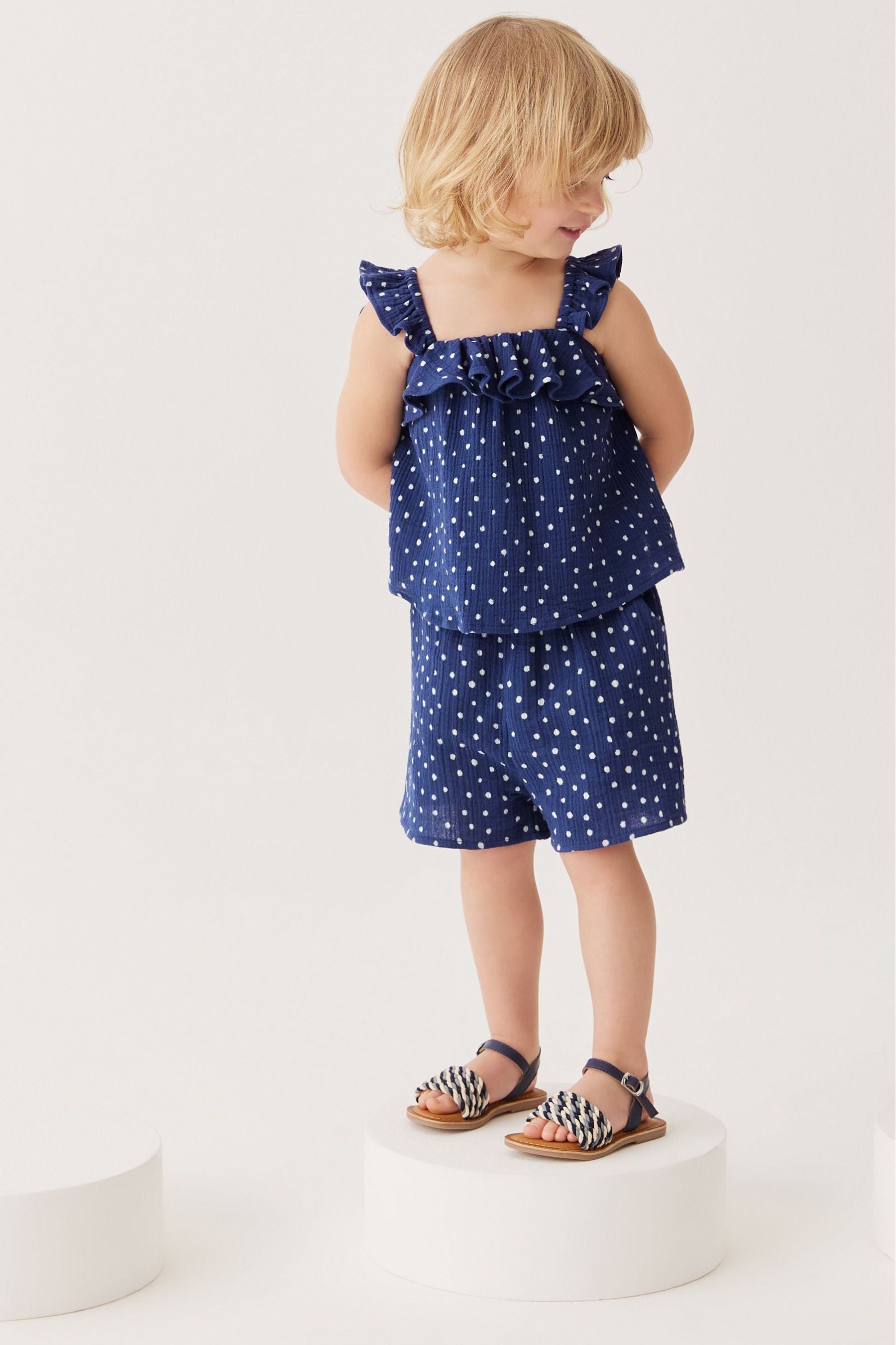 Navy Woven Blouse And Shorts Set (3mths-7yrs)