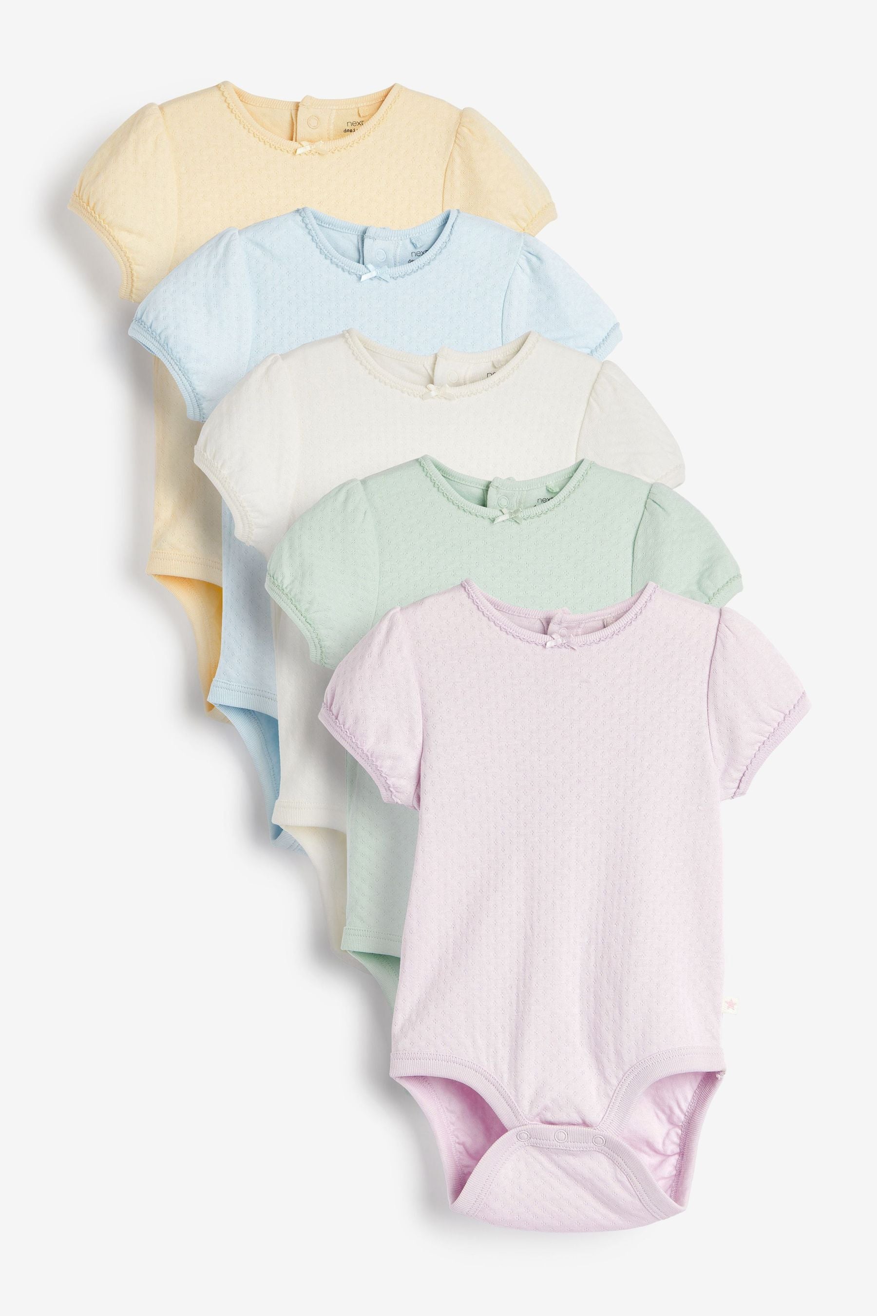 Pastel Pointelle 5 Pack Short Sleeve Baby Bodysuits