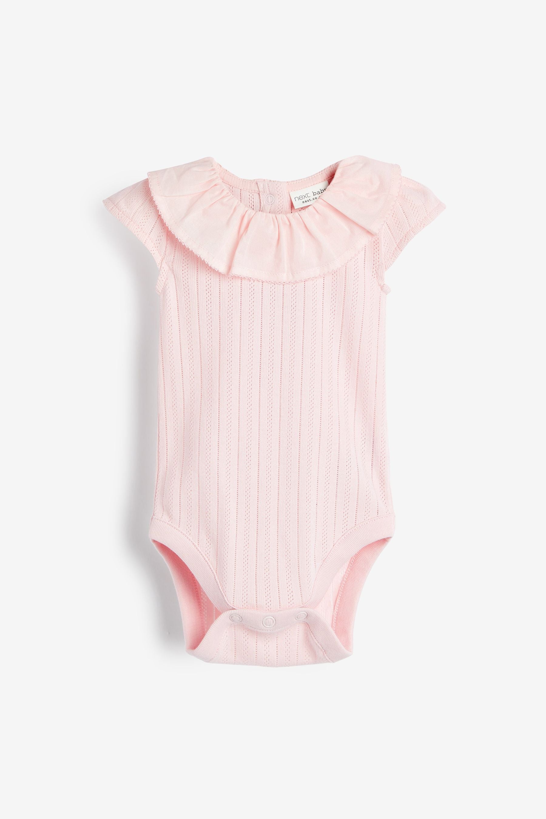 White / Pink 2 Pack Frill Collar Short Sleeved Bodysuits