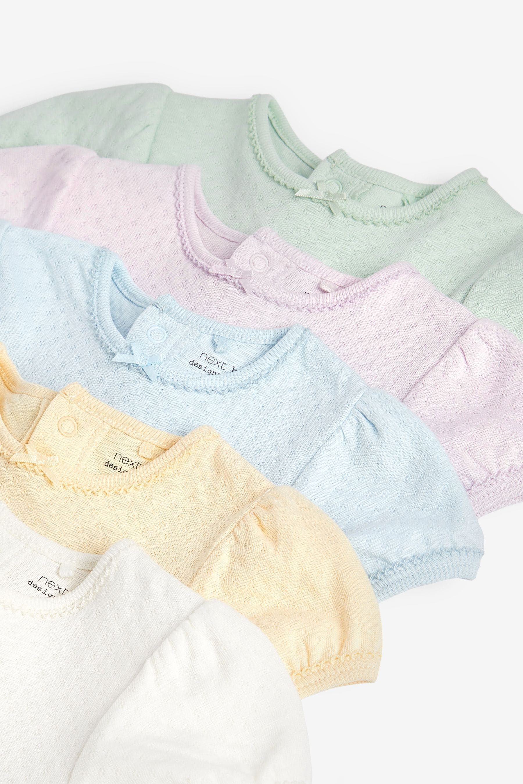 Pastel Pointelle 5 Pack Short Sleeve Baby Bodysuits