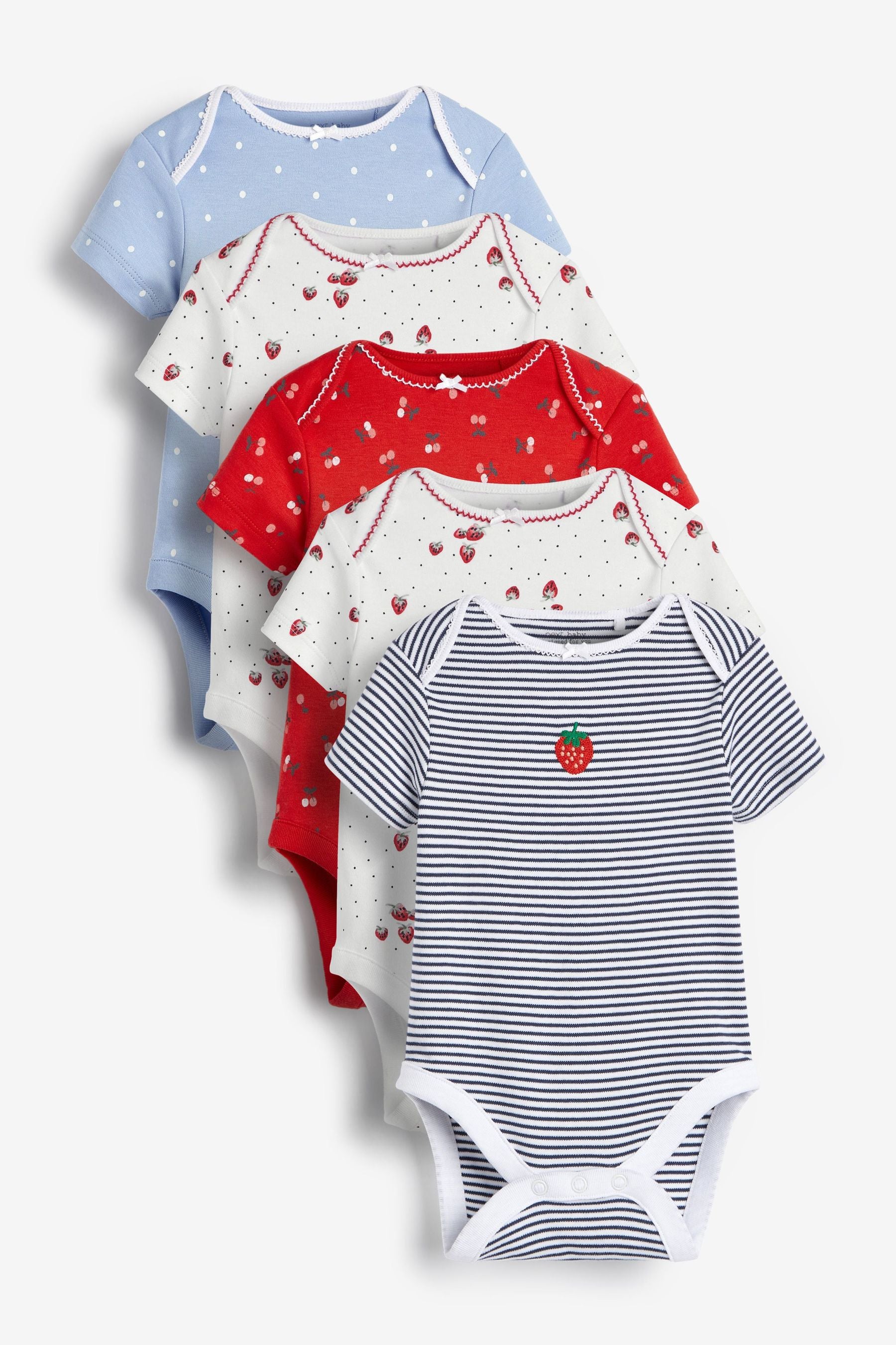 Red/Navy/White 5 Pack Short Sleeve Baby Bodysuits (0mths-3yrs)