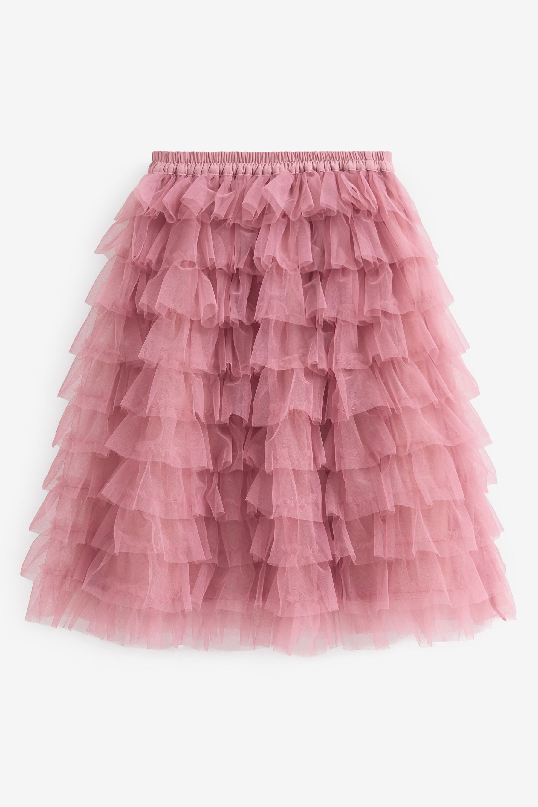 Soft Pink Tiered Tulle Mesh Midi Skirt (3-16yrs)