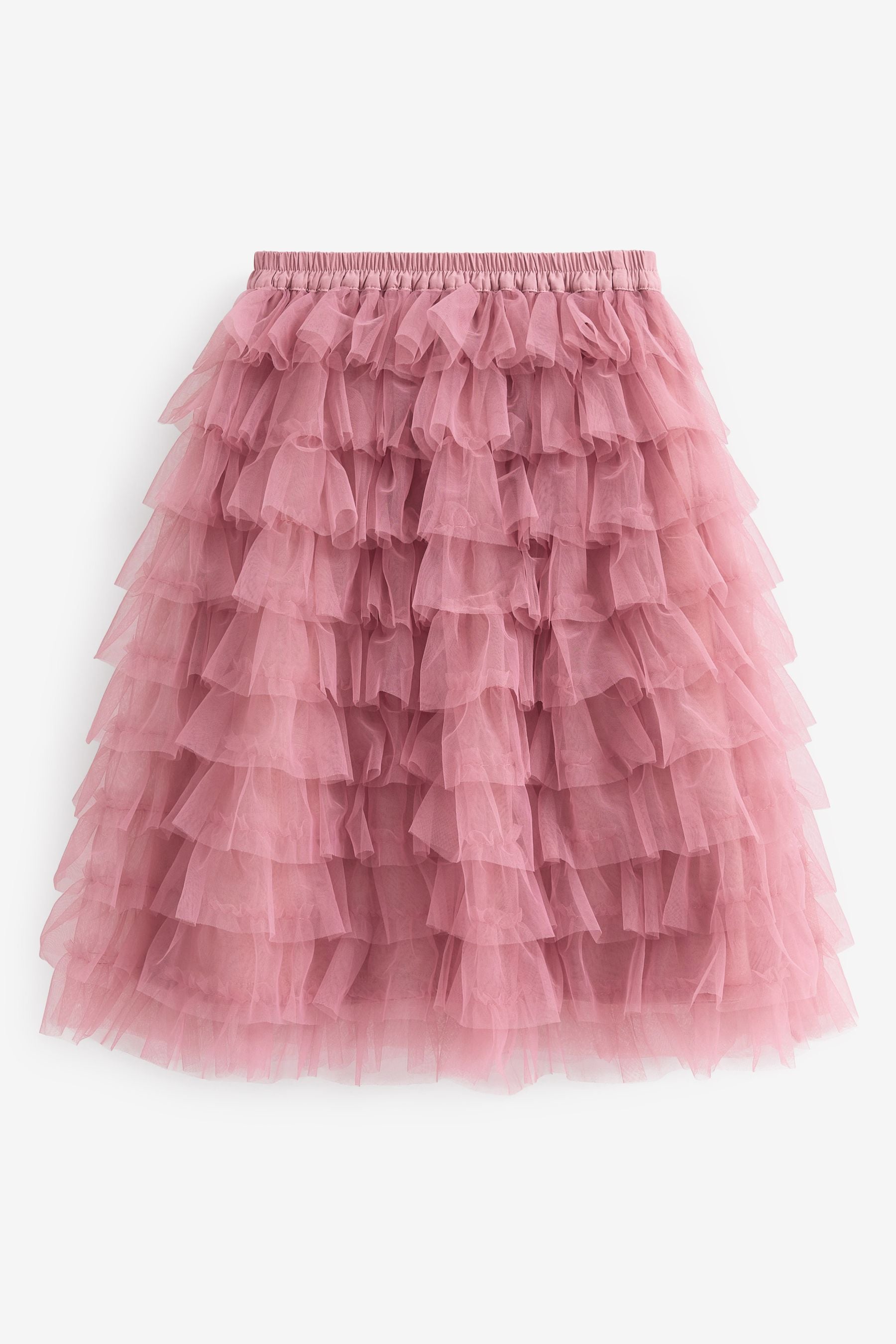 Soft Pink Tiered Tulle Mesh Midi Skirt (3-16yrs)