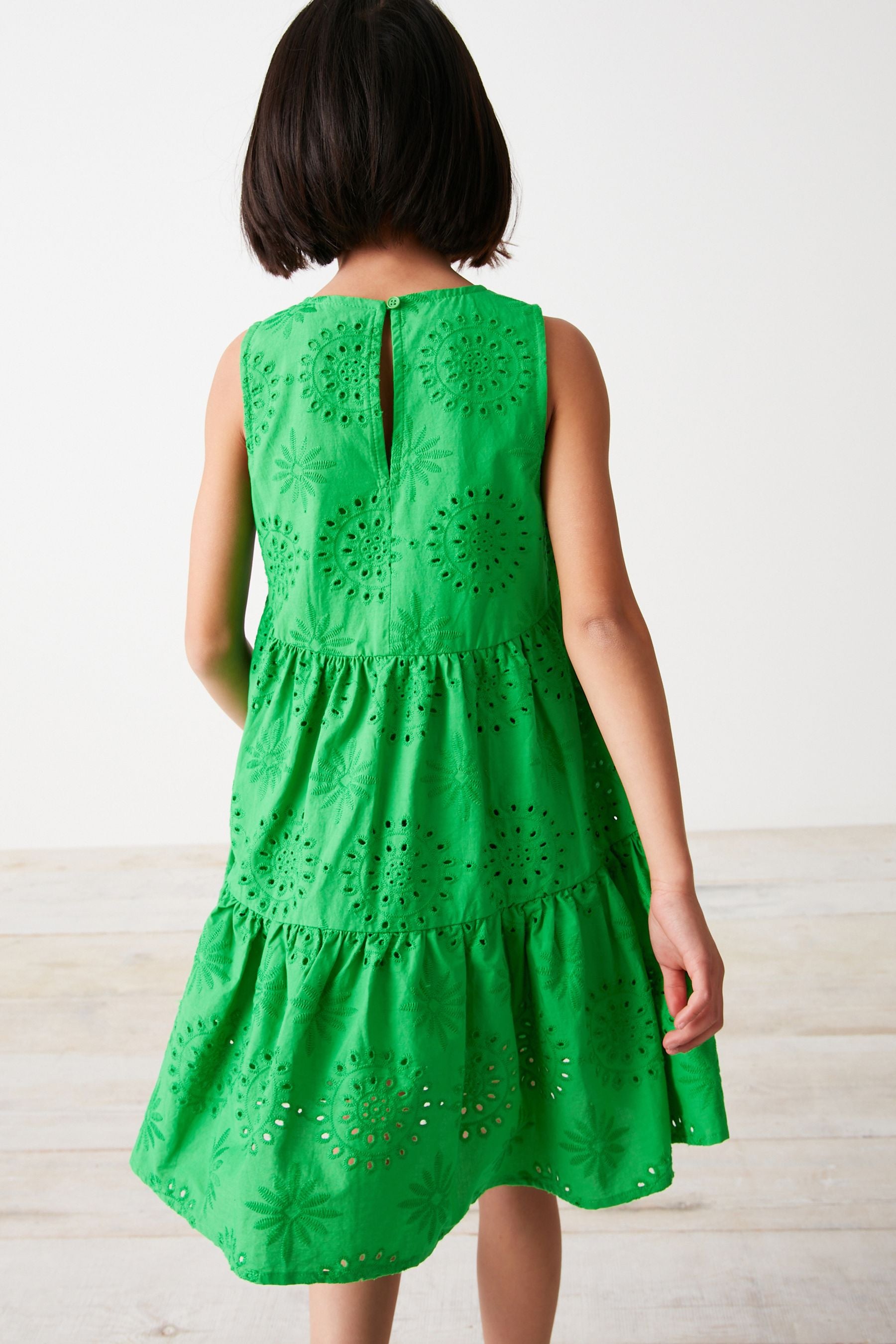 Green Tiered Broderie Dress (3-16yrs)