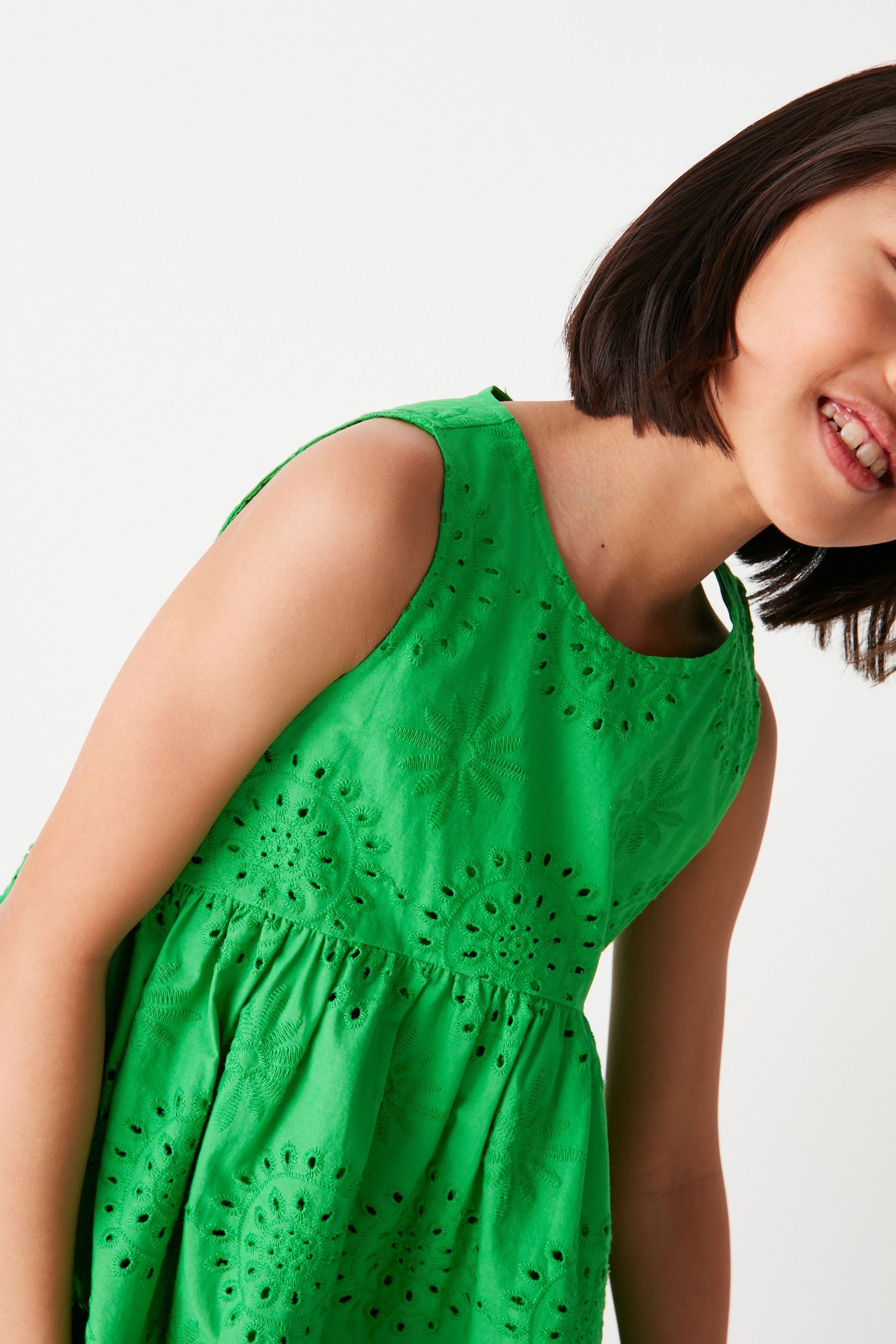 Green Tiered Broderie Dress (3-16yrs)