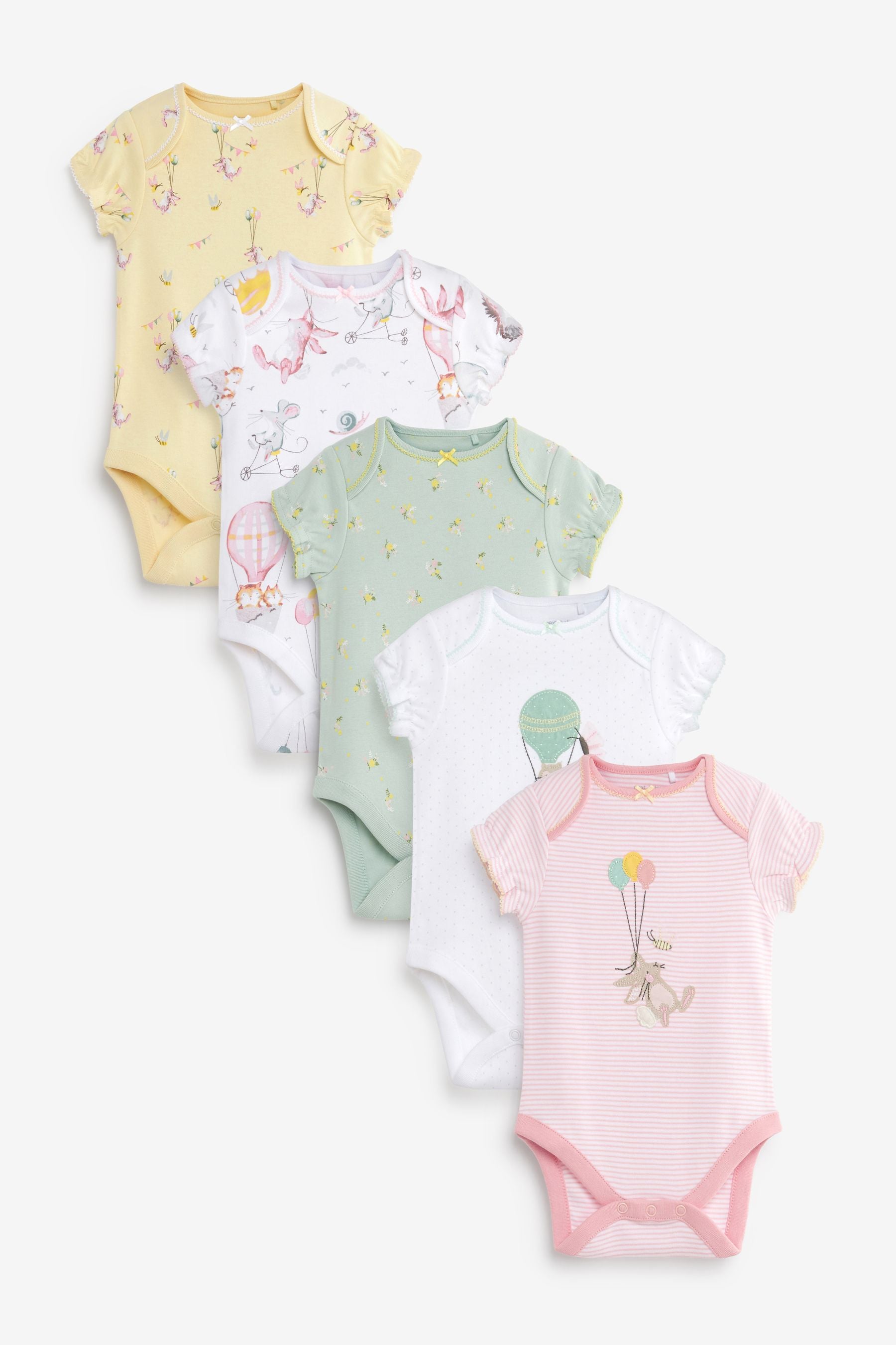 Lemon Yellow 5 Pack Short Sleeve Baby Bodysuits (0mths-3yrs)