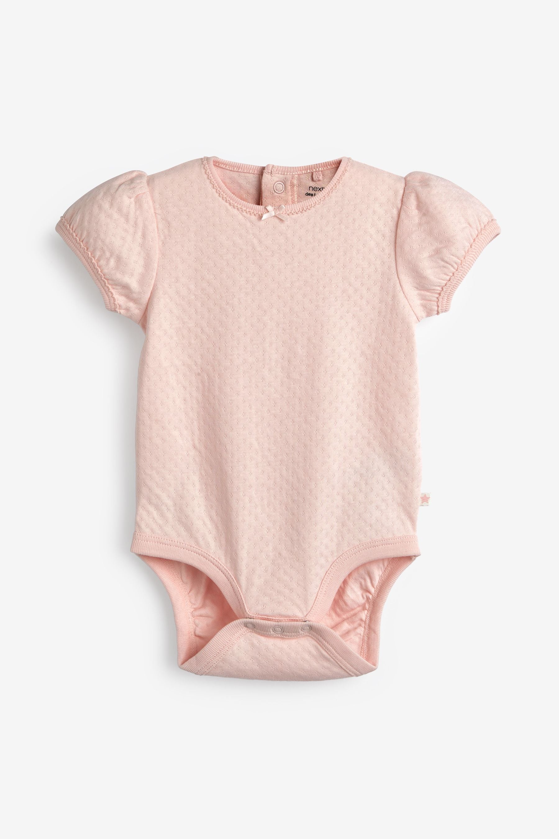 Pink/Cream Pointelle 5 Pack Short Sleeve Baby Bodysuits