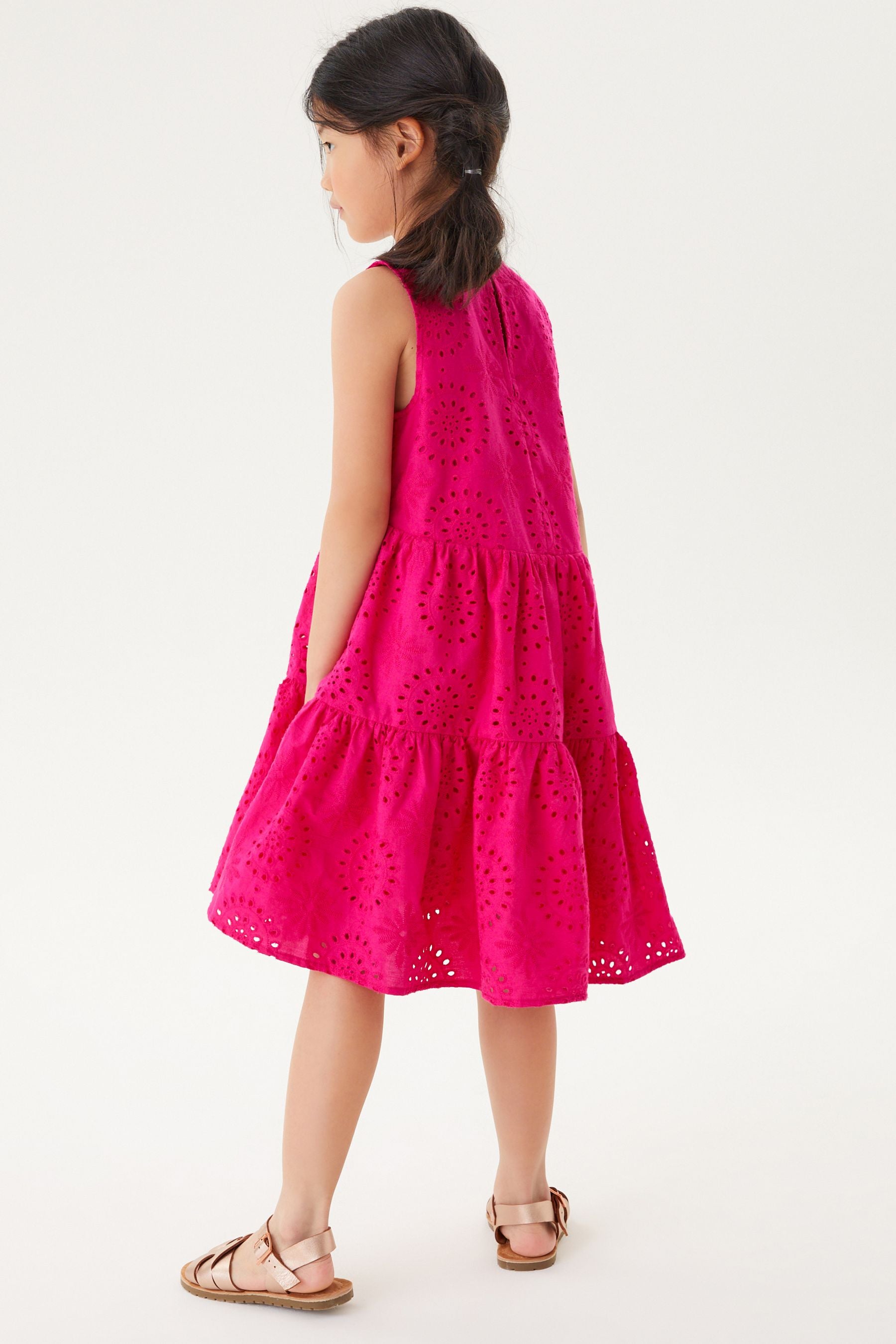 Pink Tiered Broderie Dress (3-16yrs)