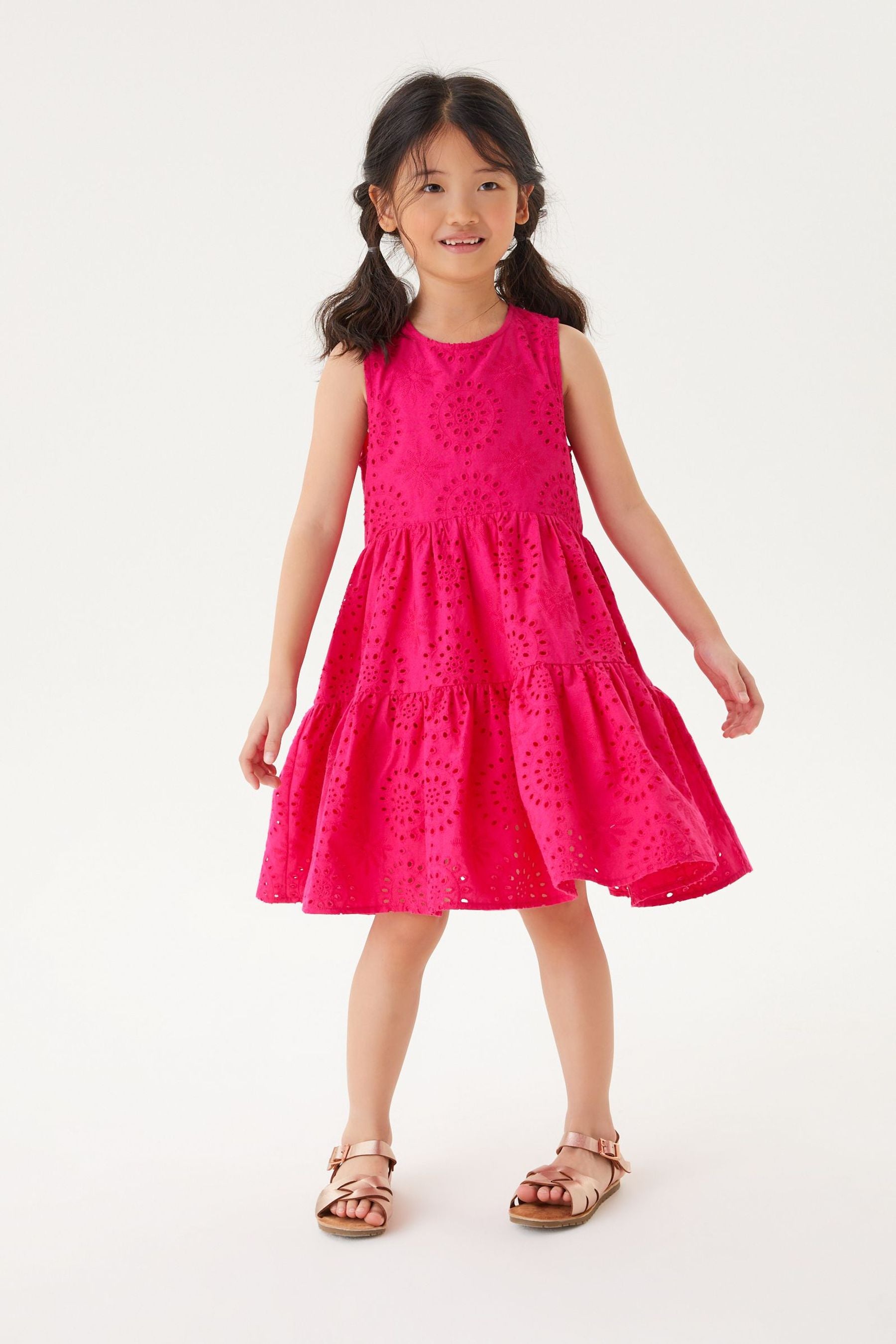 Pink Tiered Broderie Dress (3-16yrs)