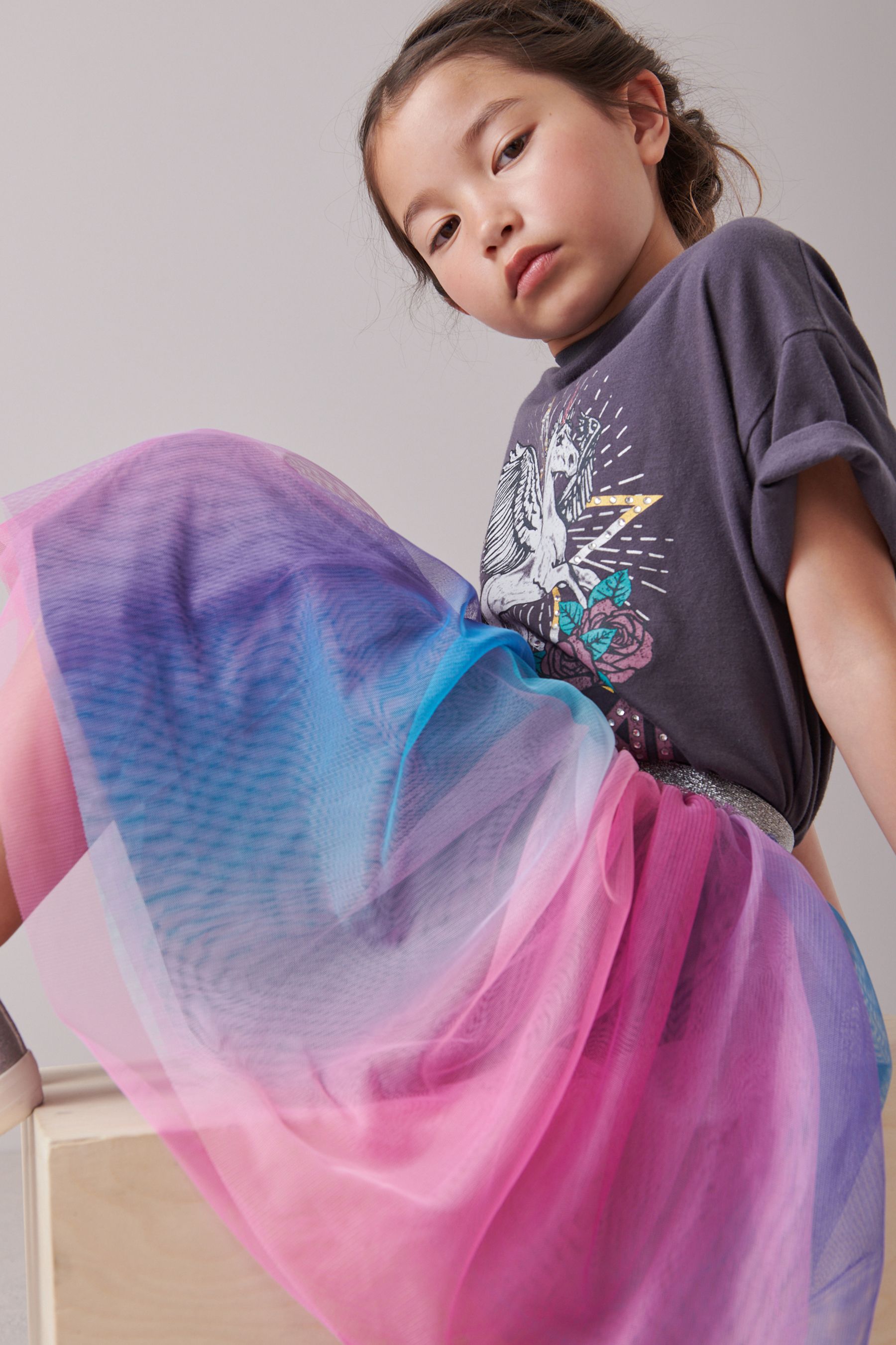 Pink/Blue/Purple Ombre Rainbow Mesh Skirt (3-16yrs)