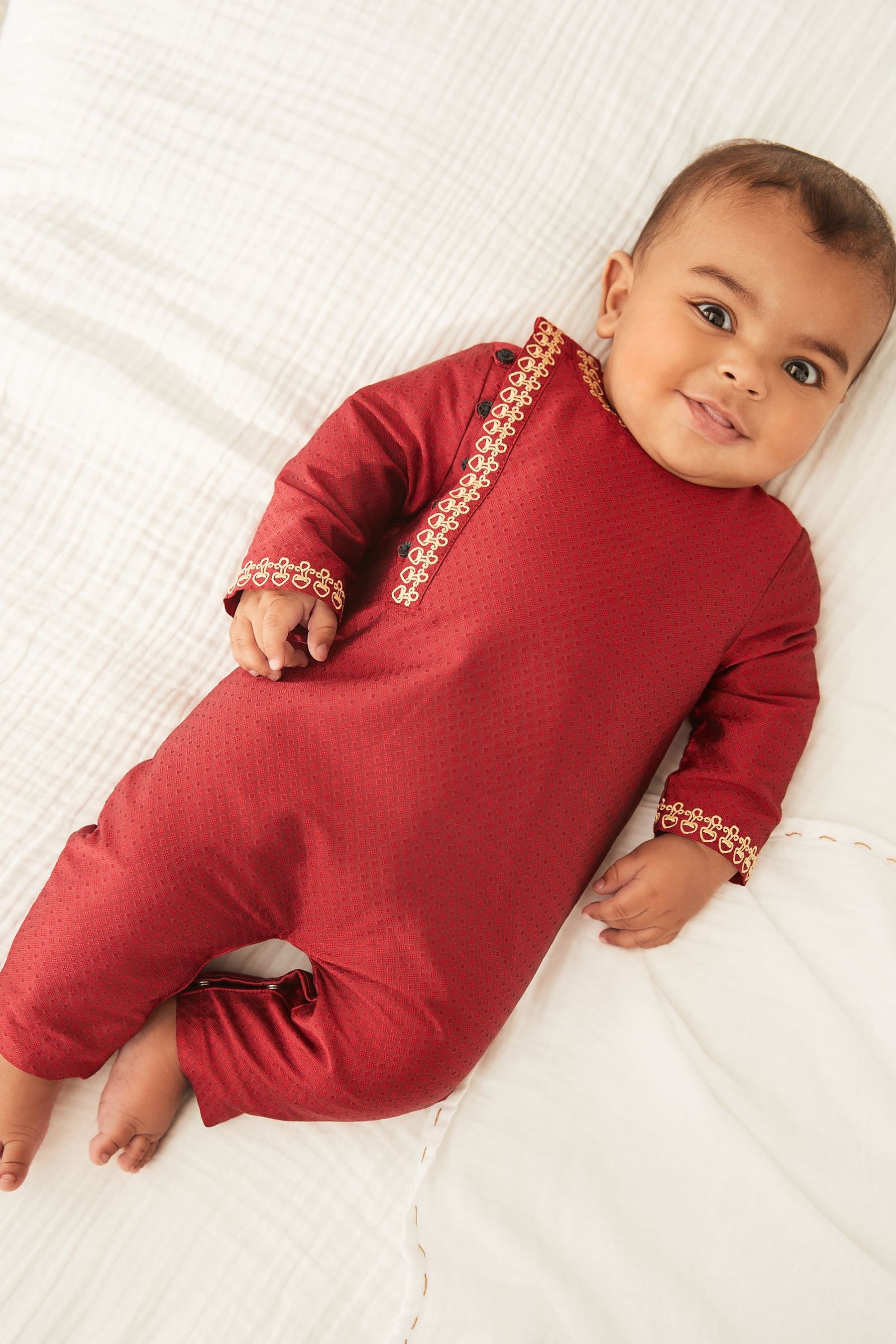 Red Baby Embroidered Occasion Romper (0mths-2yrs)