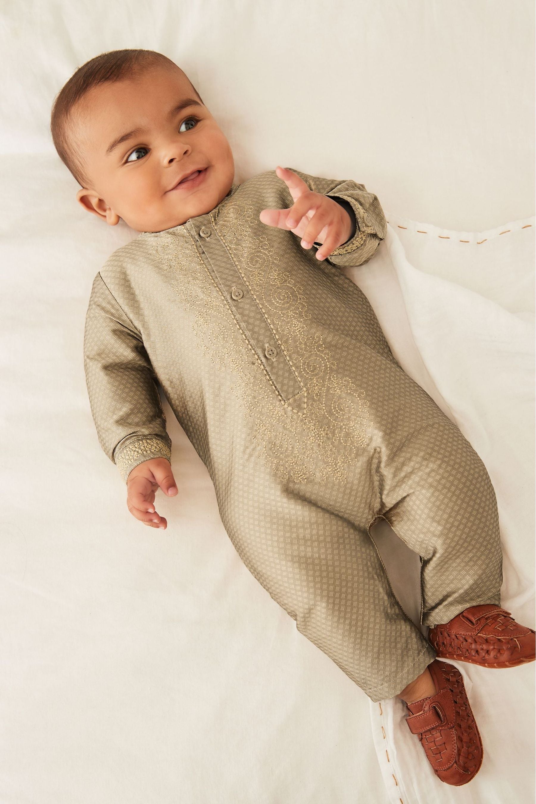 Gold Baby Embroidered Occasion Romper (0mths-2yrs)