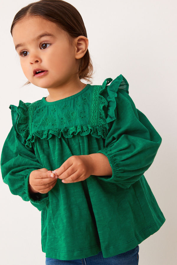 Green Lace Trim Cotton Blouse (3mths-7yrs)