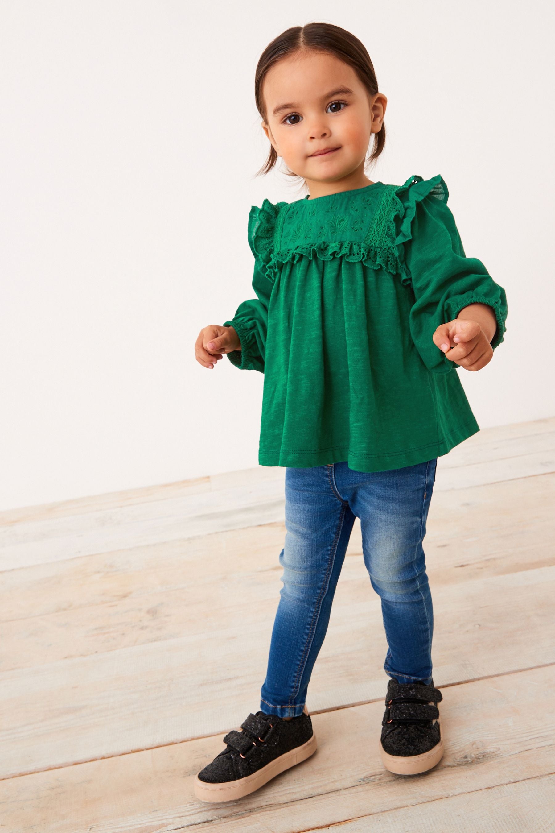 Green Lace Trim Cotton Blouse (3mths-7yrs)