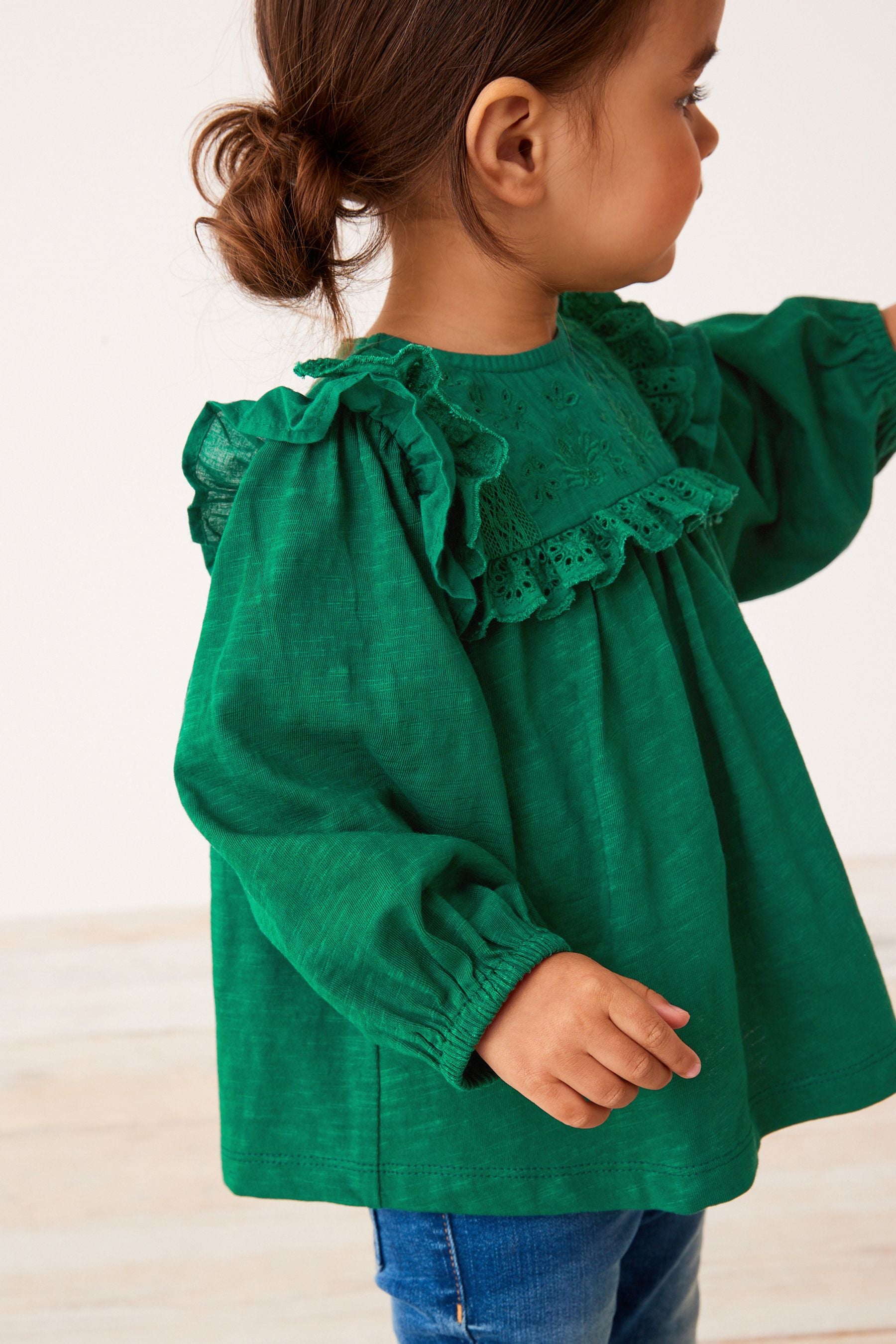 Green Lace Trim Cotton Blouse (3mths-7yrs)