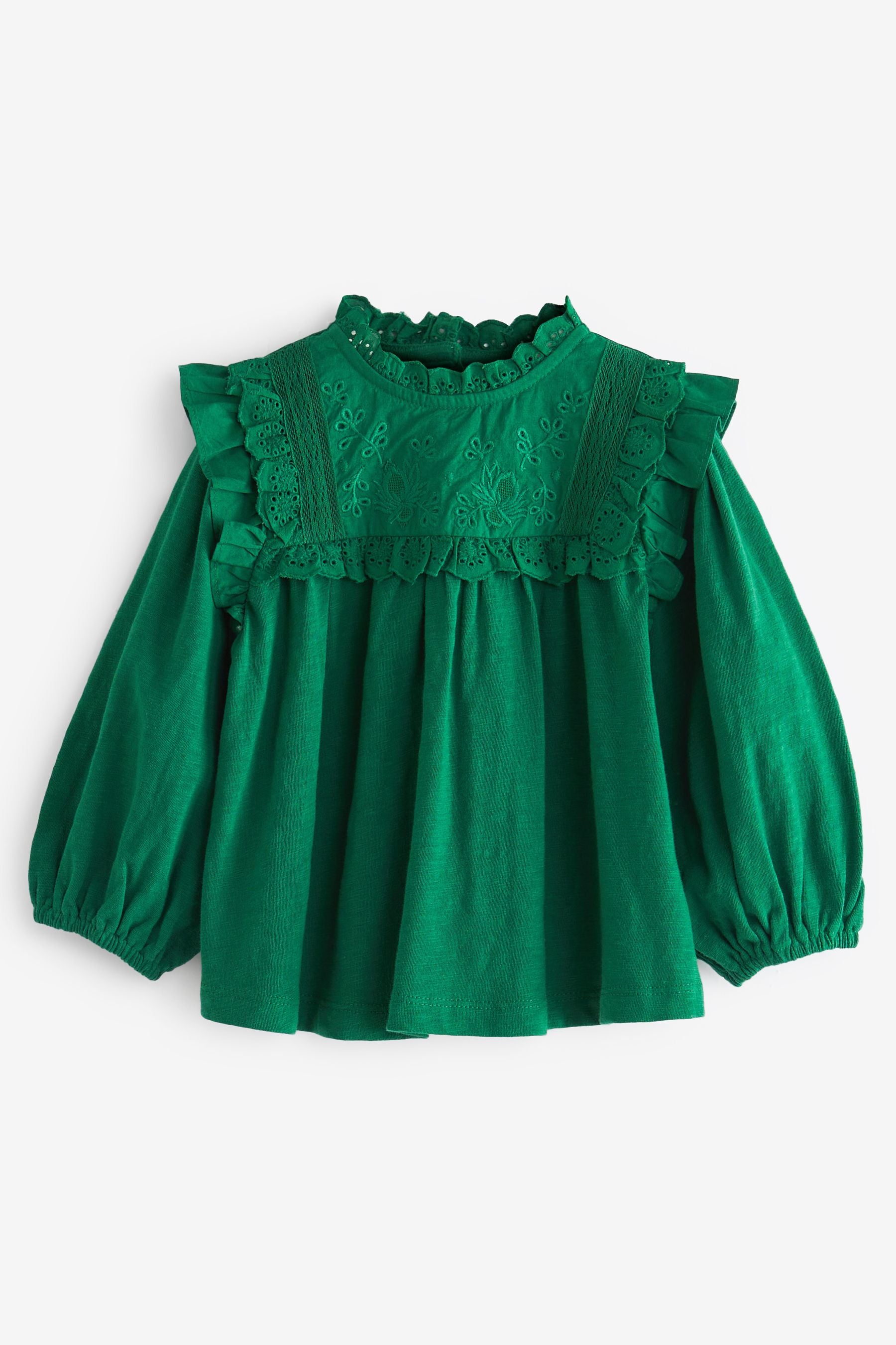 Green Lace Trim Cotton Blouse (3mths-7yrs)