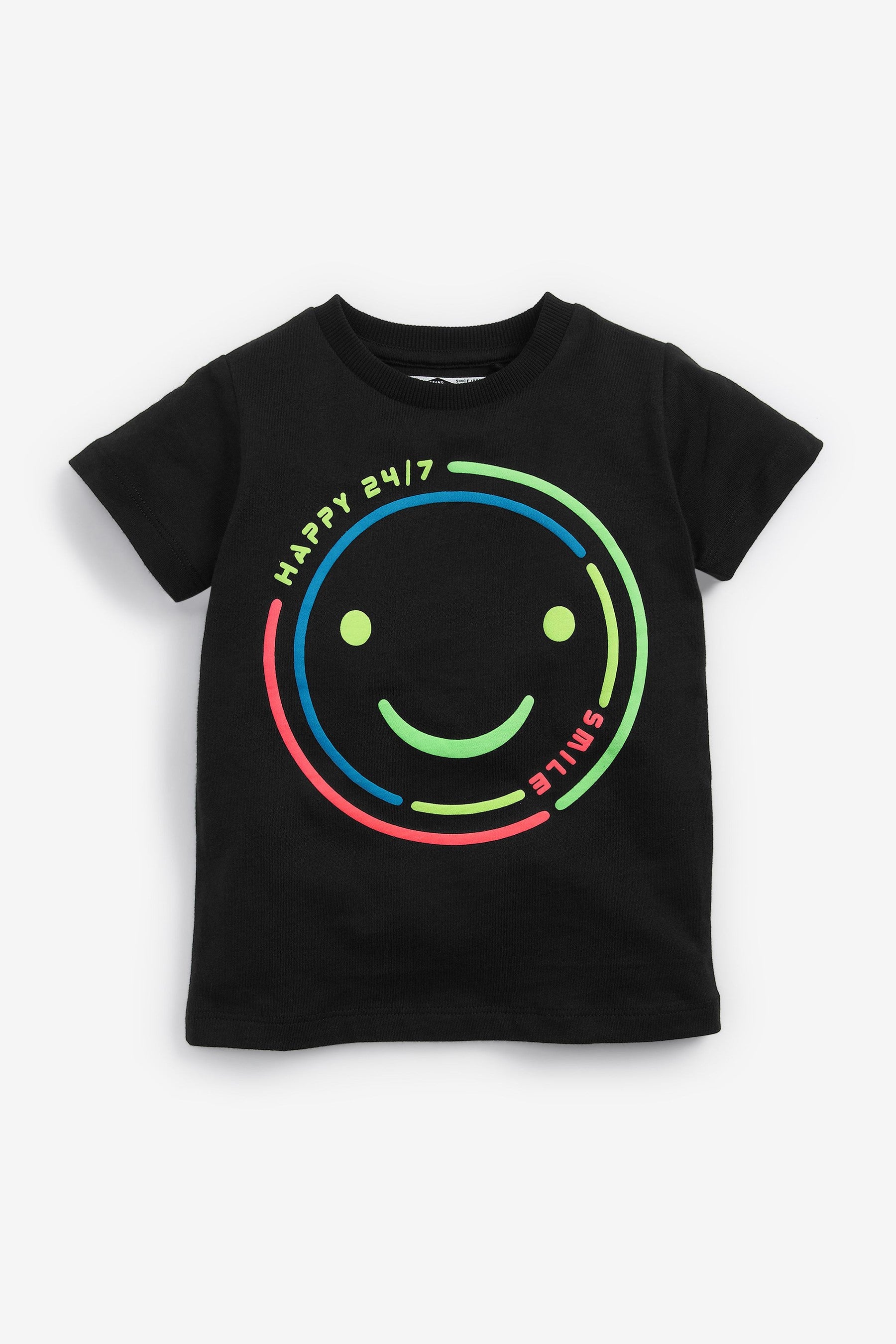 Black/Neon Happy Smile Short Sleeve Character T-Shirt (3mths-7yrs)