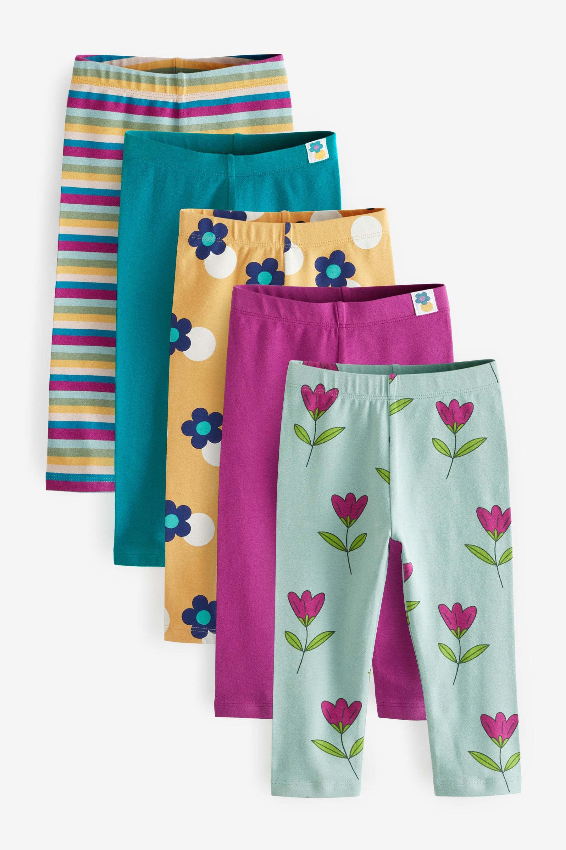 Purple/Teal Blue Flower 5 Pack Printed Leggings (3mths-7yrs)