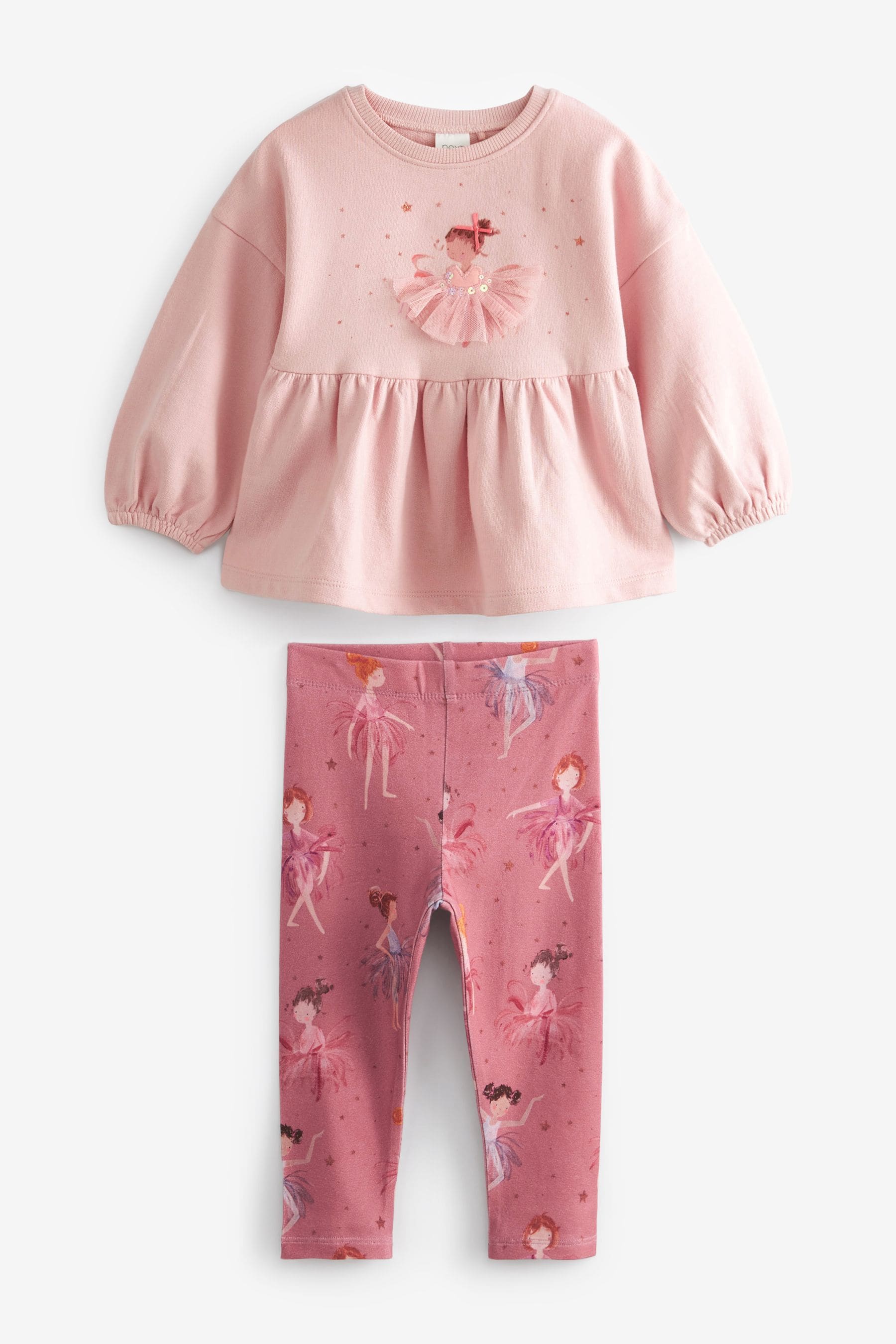 Mid Pink Long Sleeve Cotton Top and Legging Set (3mths-7yrs)