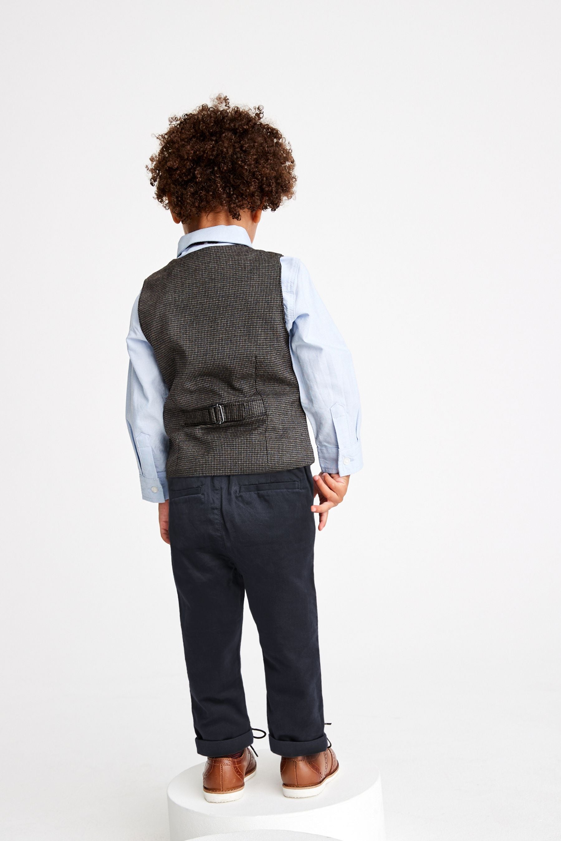 Tan Brown Heritage Check Waistcoat, Shirt, Trousers & Bow Tie Set (3mths-9yrs)