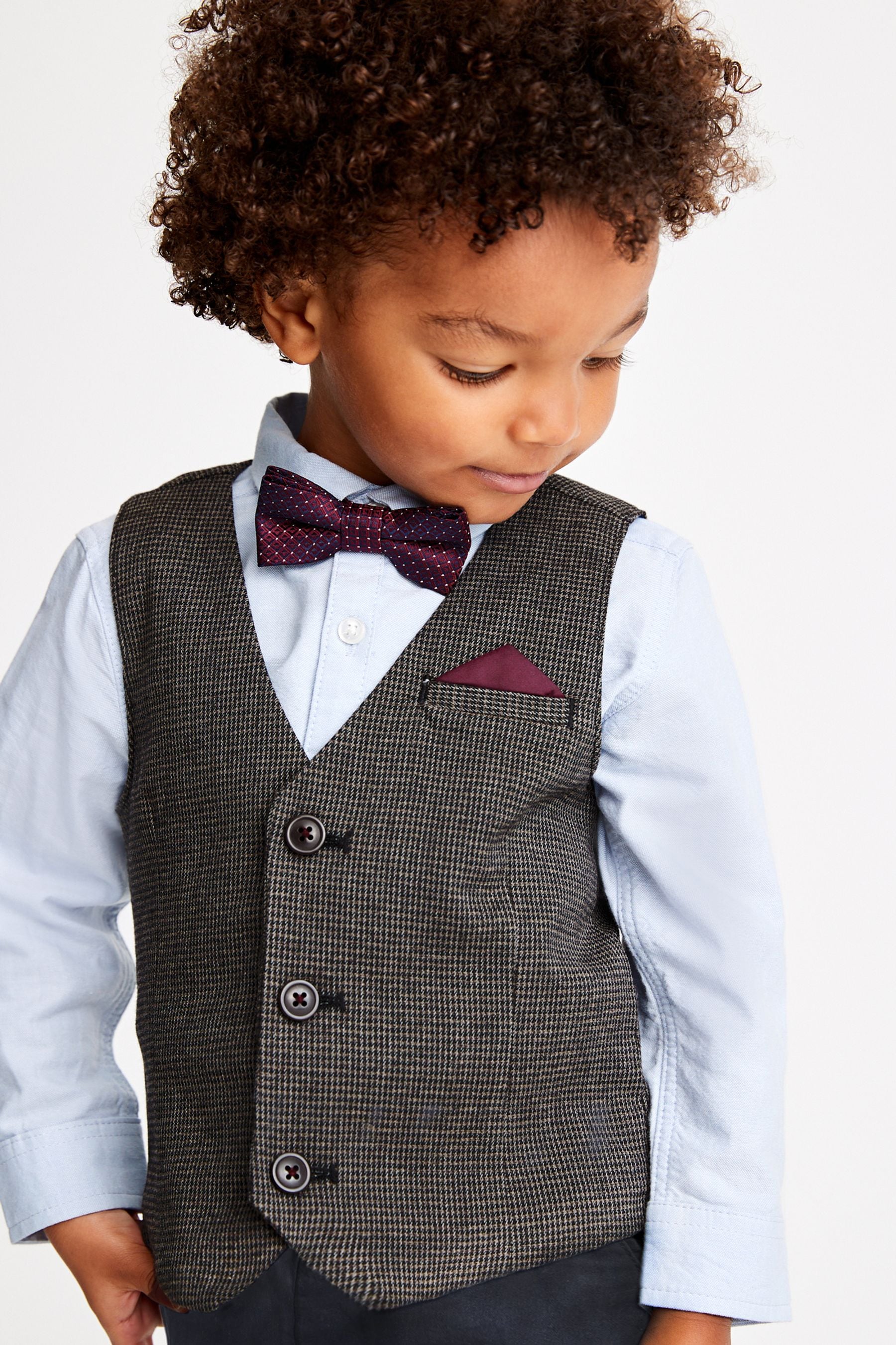 Tan Brown Heritage Check Waistcoat, Shirt, Trousers & Bow Tie Set (3mths-9yrs)