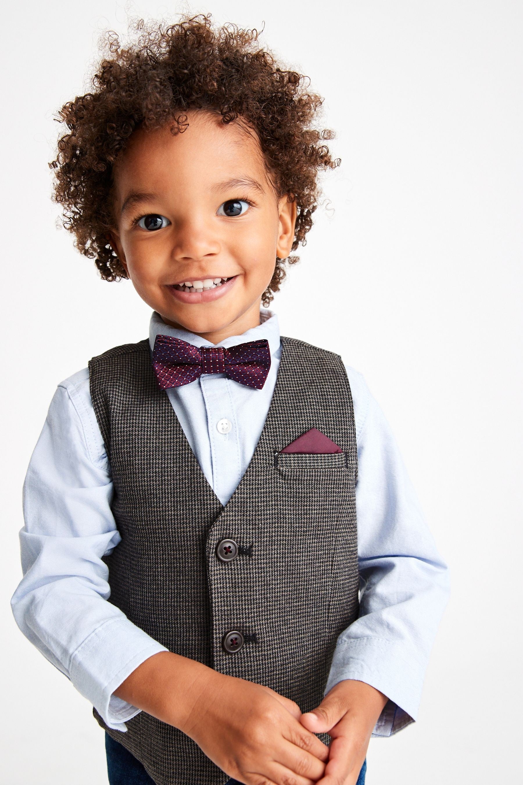 Tan Brown Heritage Check Waistcoat, Shirt And Bowtie Set (3mths-9yrs)