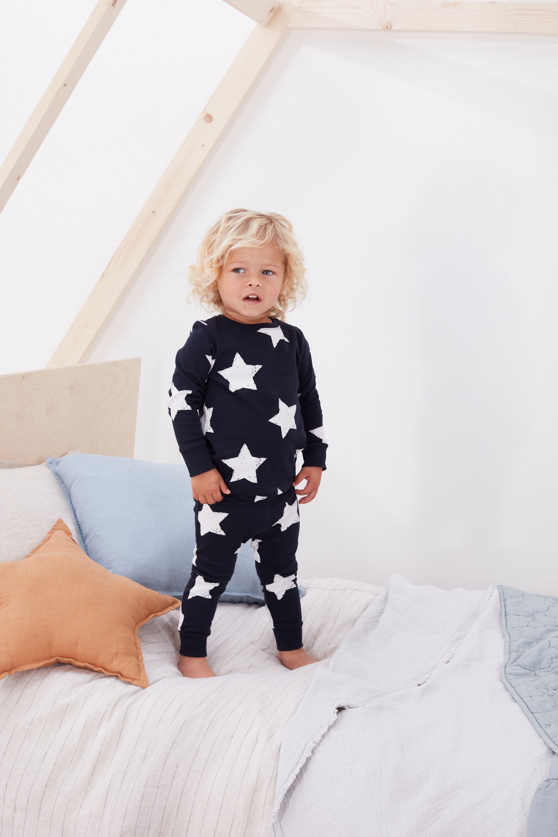 Navy Blue/White Star 3 Pack Snuggle Long Sleeve Pyjamas (9mths-10yrs)