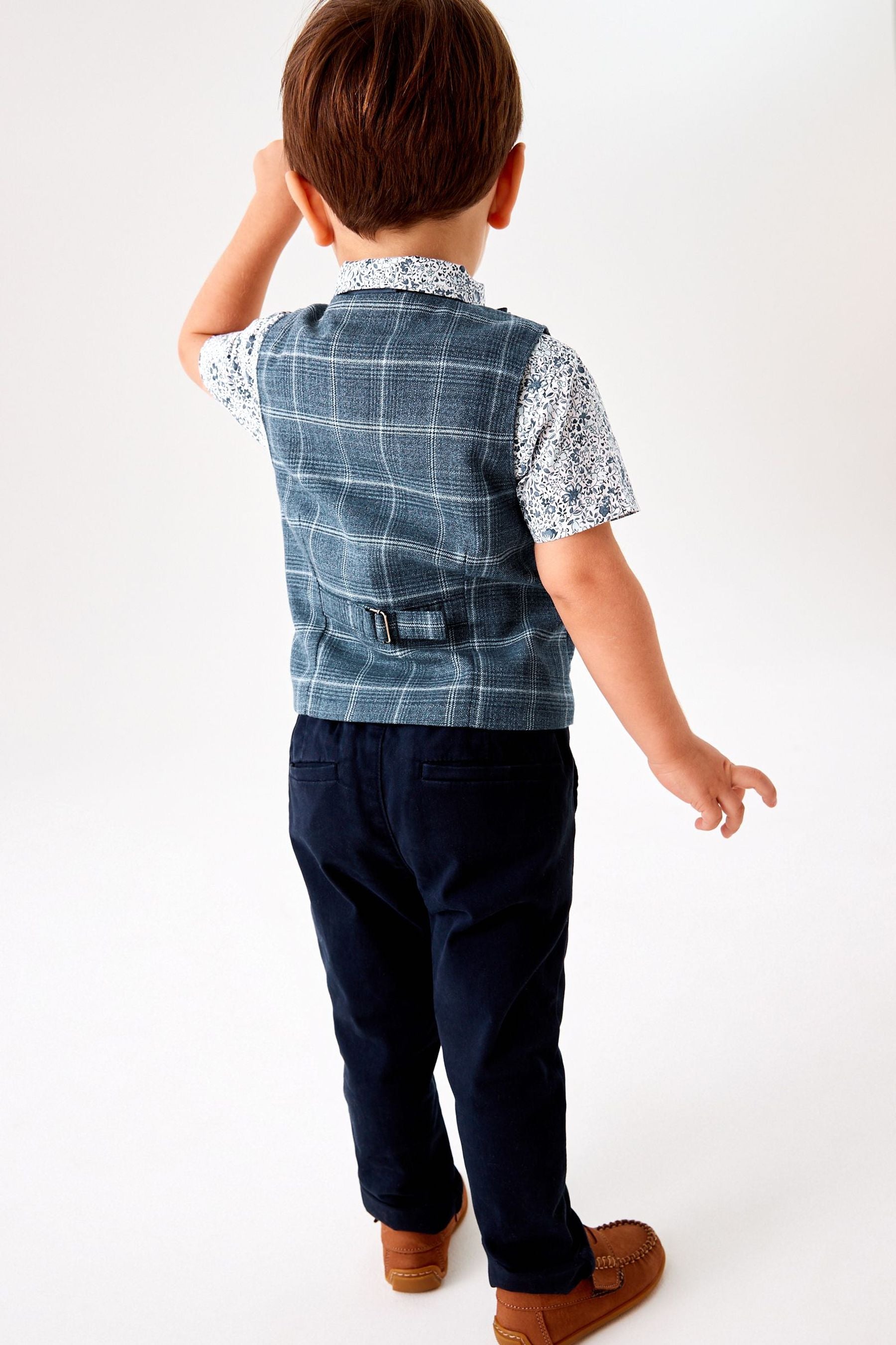 Blue  Waistcoat & Shirt Set Check Fabric (3mths-9yrs)