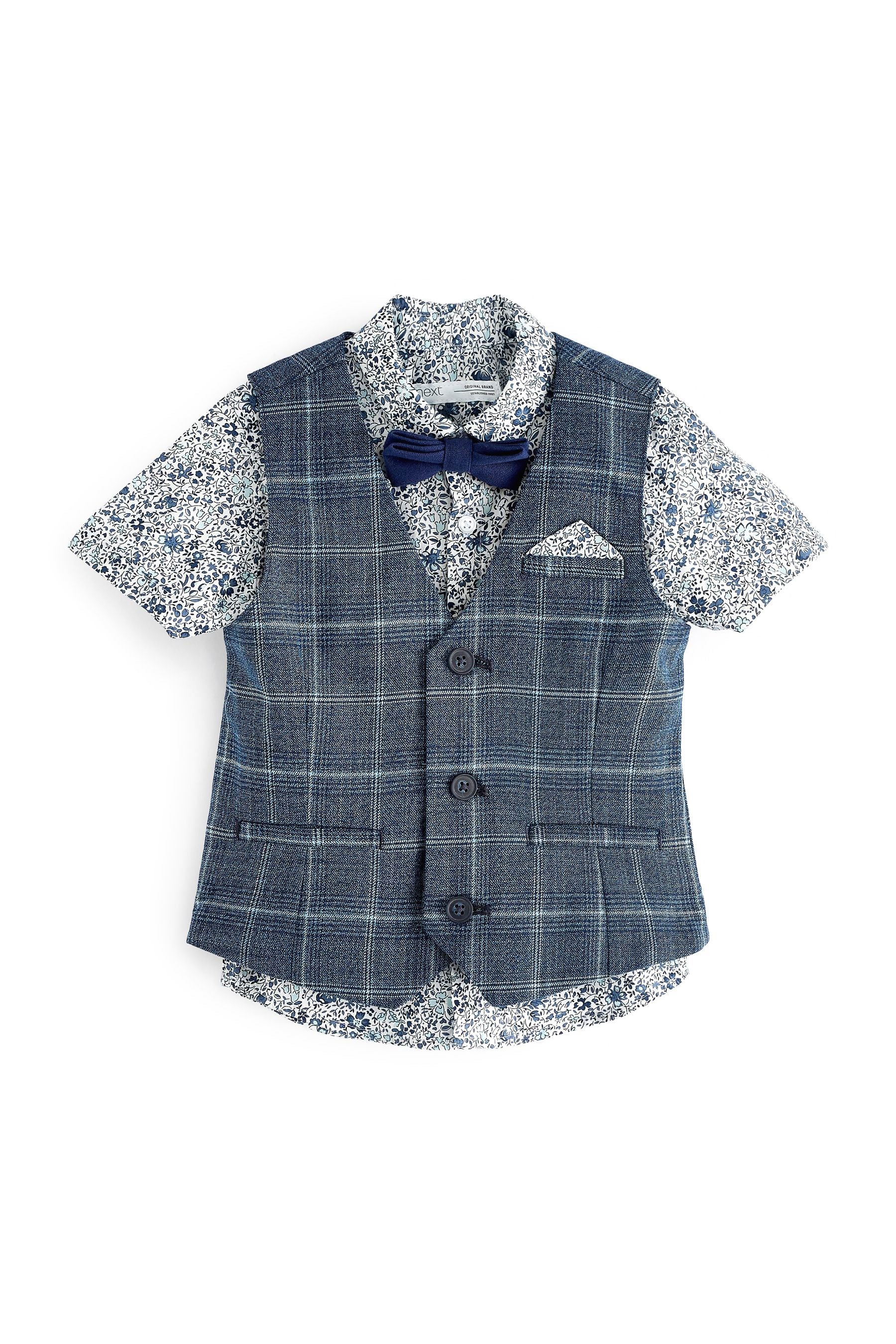 Blue  Waistcoat & Shirt Set Check Fabric (3mths-9yrs)