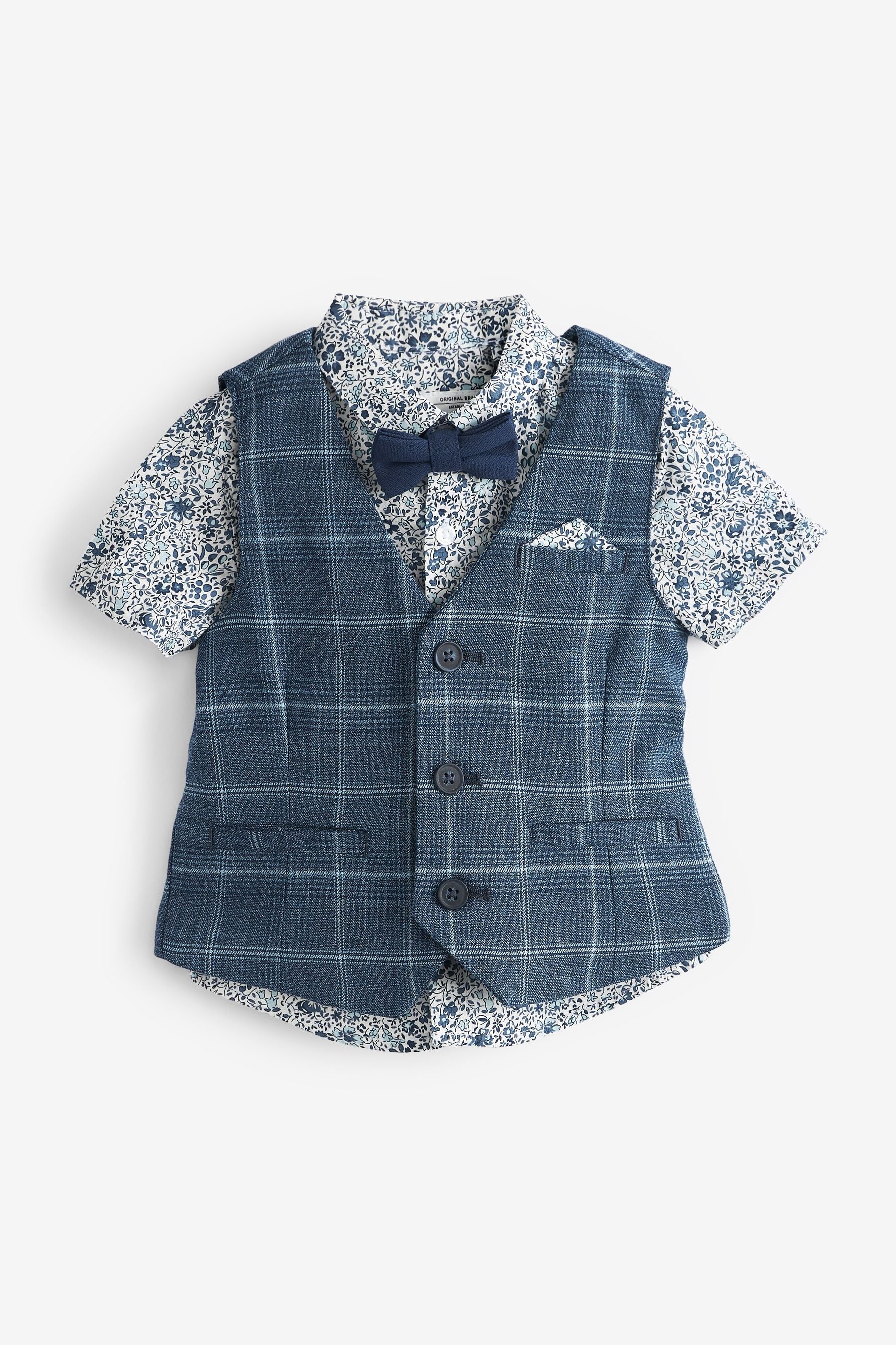 Blue  Waistcoat & Shirt Set Check Fabric (3mths-9yrs)