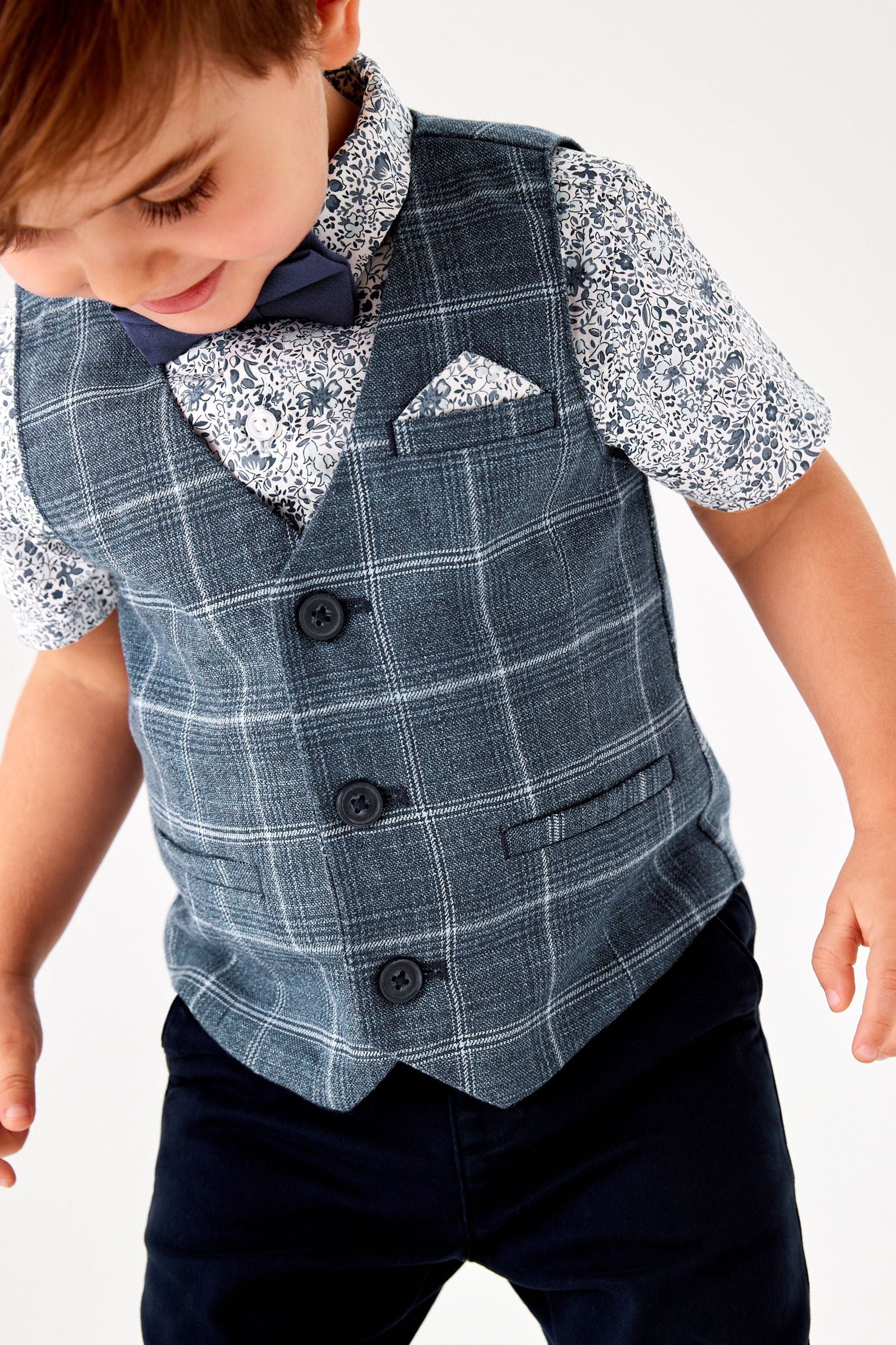 Blue  Waistcoat & Shirt Set Check Fabric (3mths-9yrs)