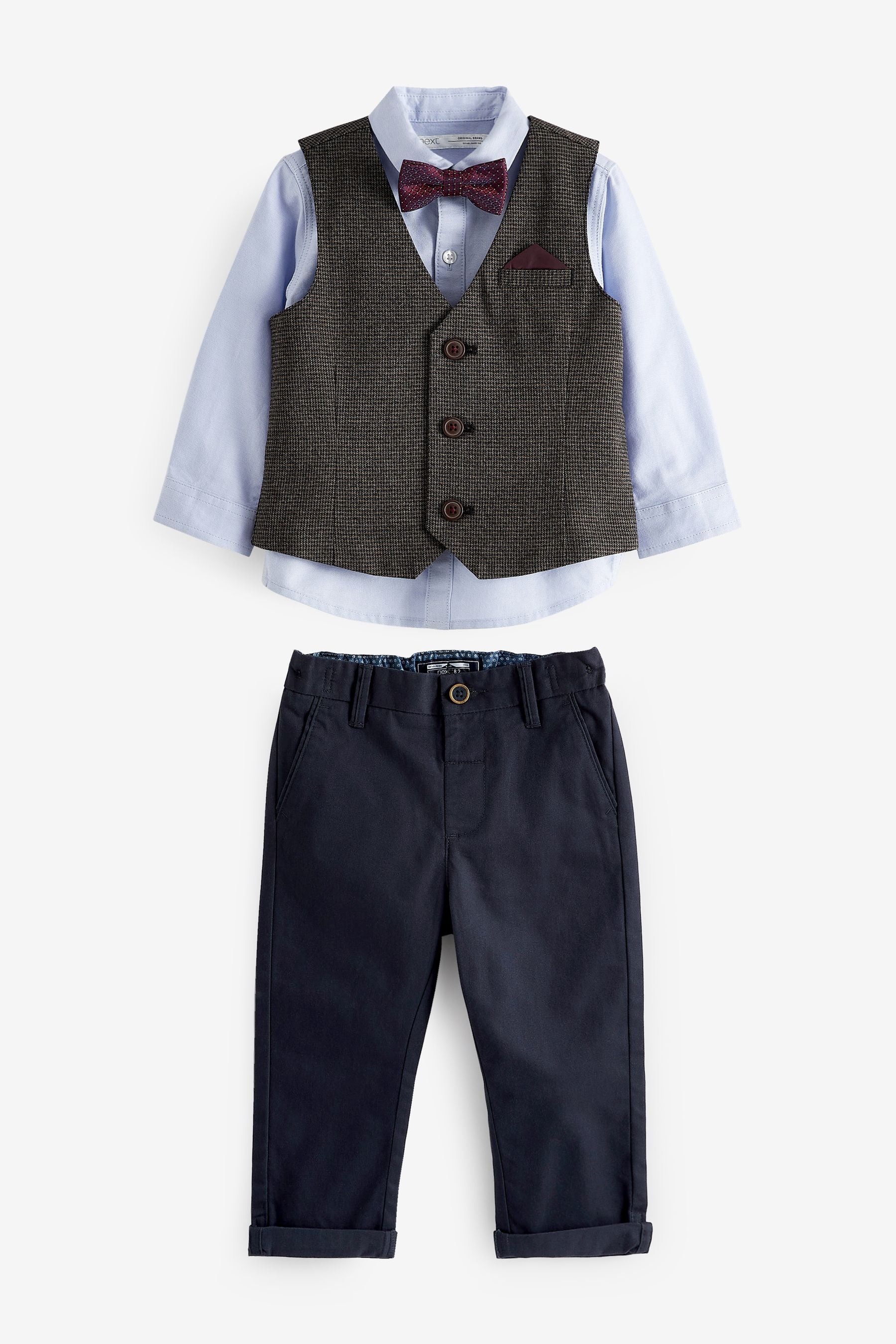 Tan Brown Heritage Check Waistcoat, Shirt, Trousers & Bow Tie Set (3mths-9yrs)