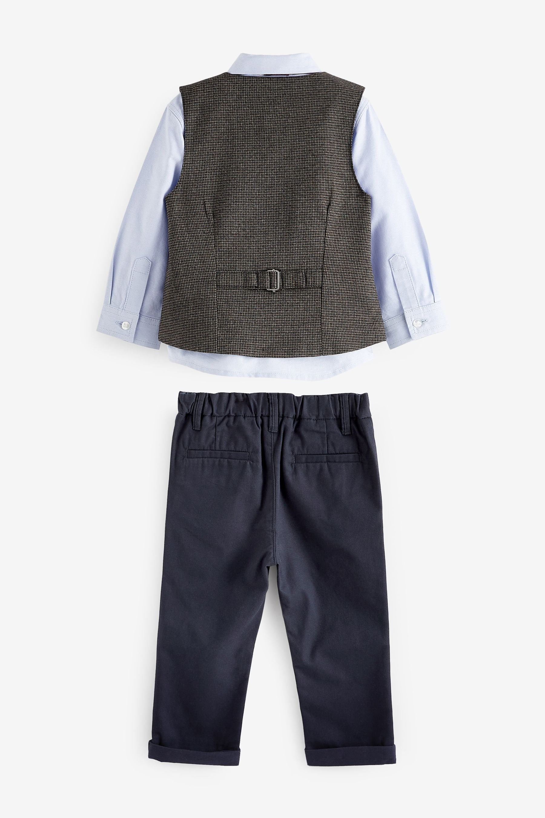 Tan Brown Heritage Check Waistcoat, Shirt, Trousers & Bow Tie Set (3mths-9yrs)