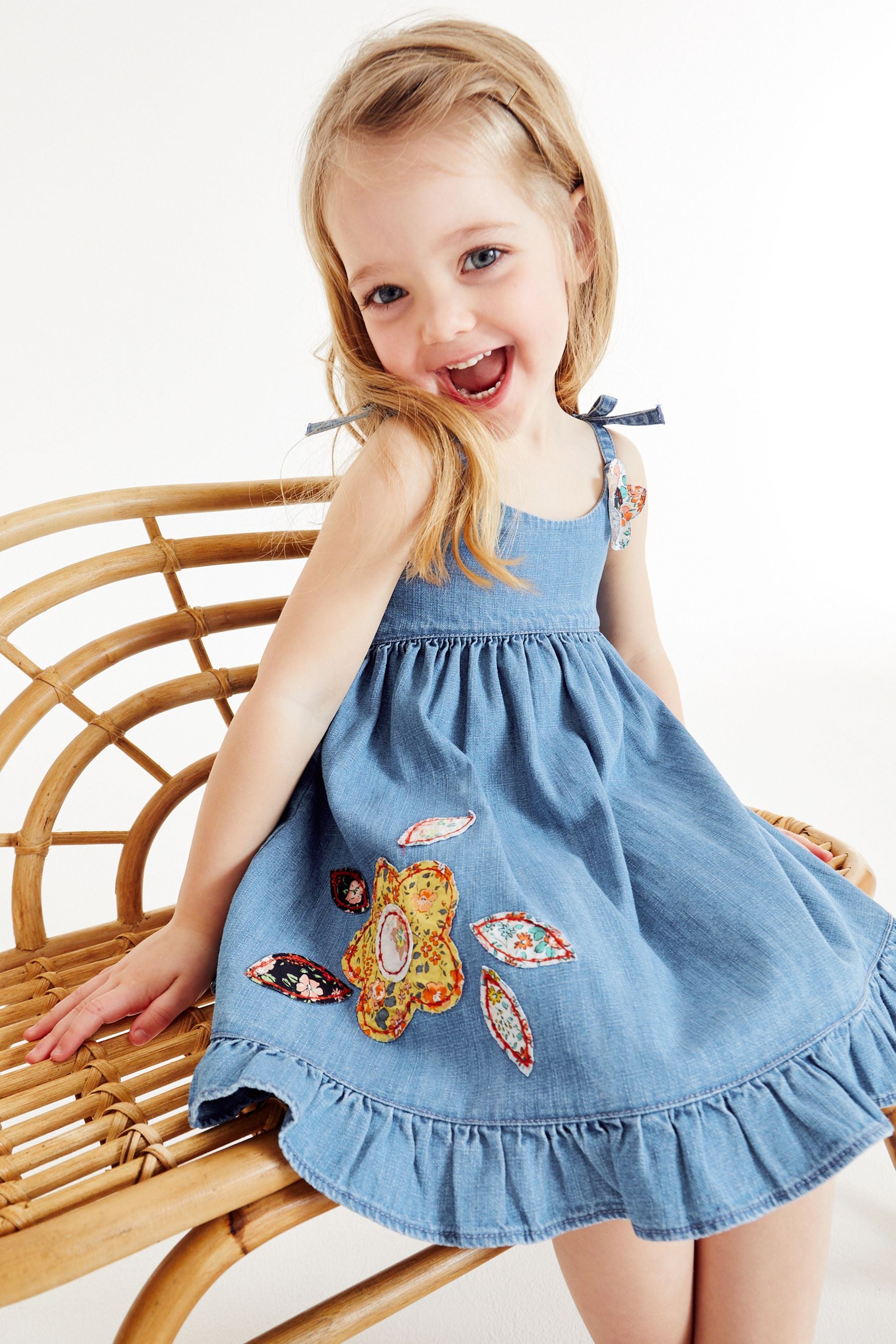 Blue Denim Patchwork Flower Dress (3mths-7yrs)