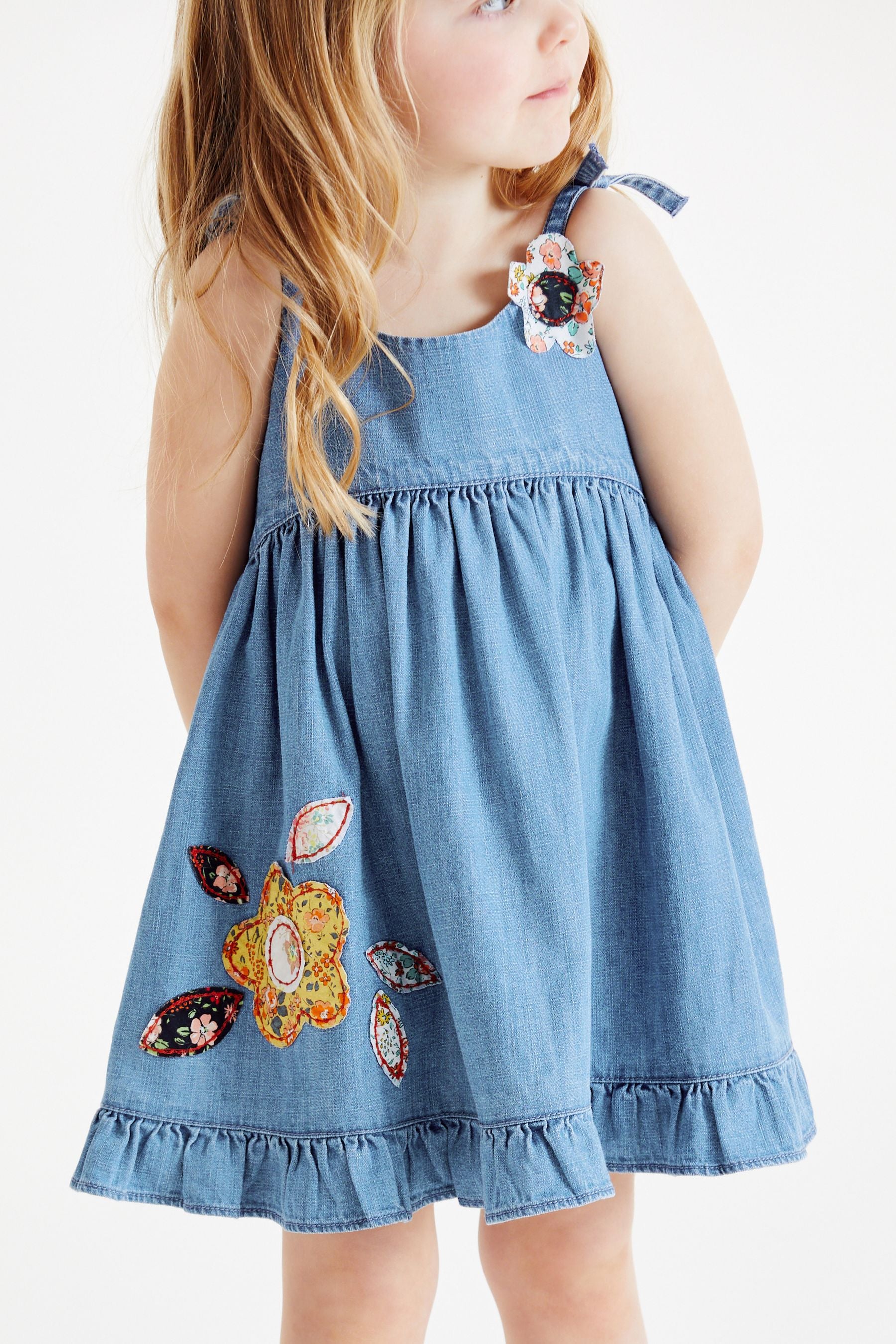 Blue Denim Patchwork Flower Dress (3mths-7yrs)