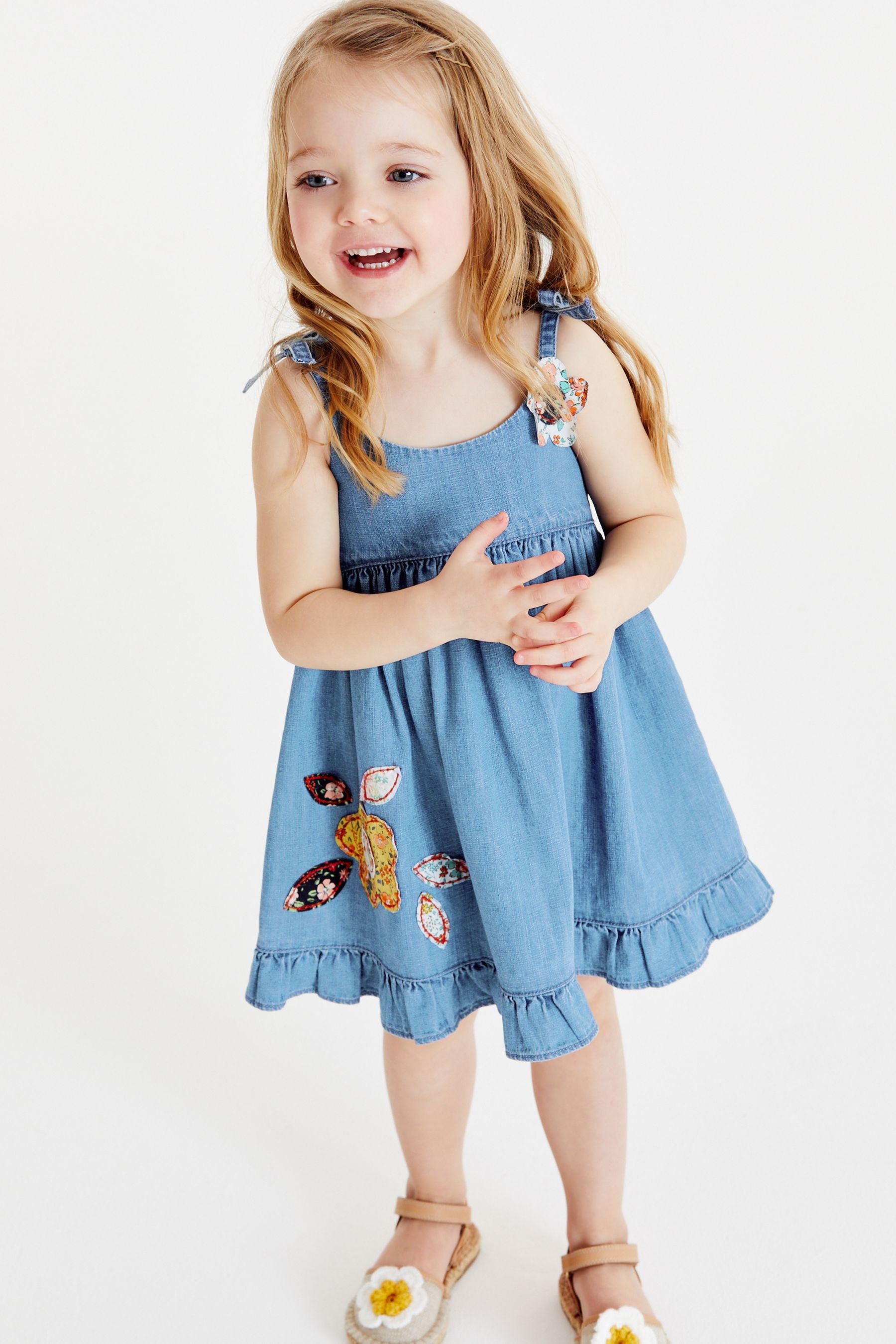 Blue Denim Patchwork Flower Dress (3mths-7yrs)