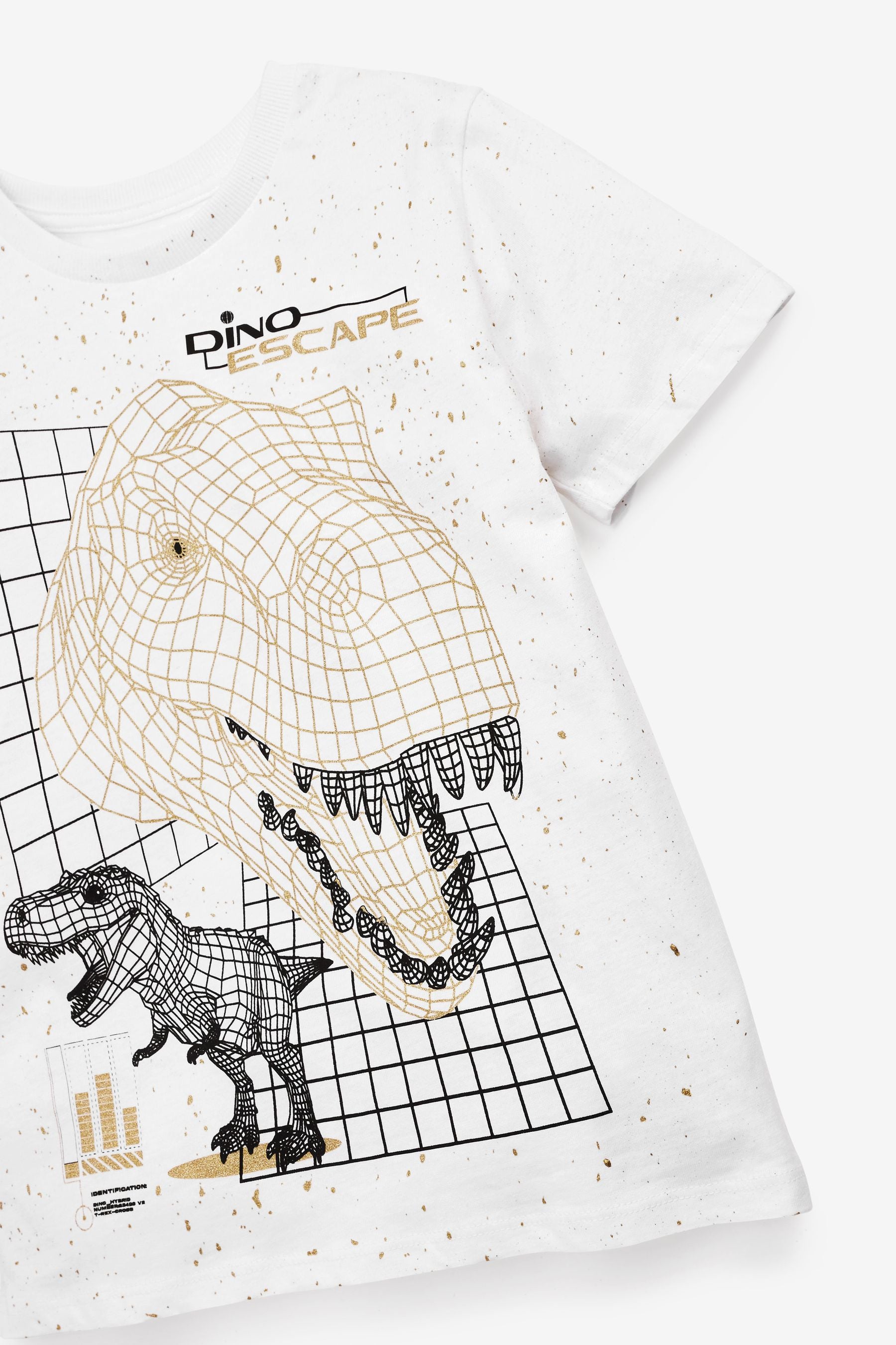 White/Gold Dinosaur Short Sleeve Graphic T-Shirt (3-16yrs)