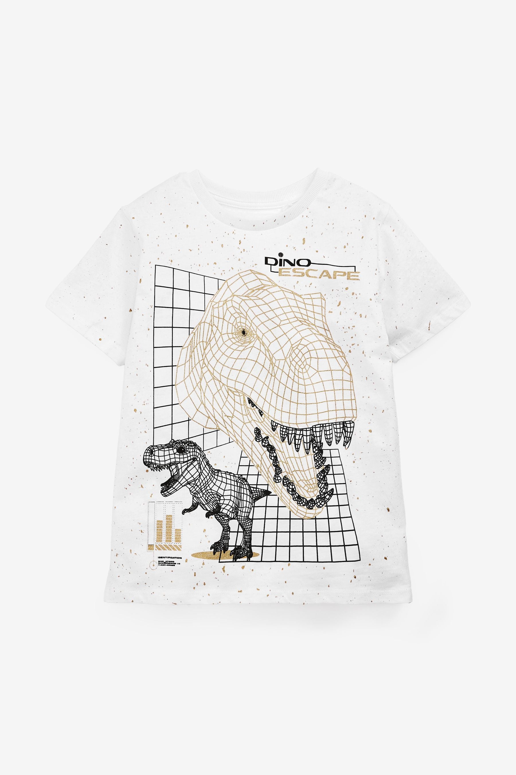 White/Gold Dinosaur Short Sleeve Graphic T-Shirt (3-16yrs)