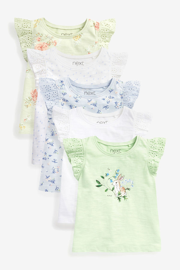 Green/Blue Floral 5 Pack Jersey Vests (3mths-7yrs)