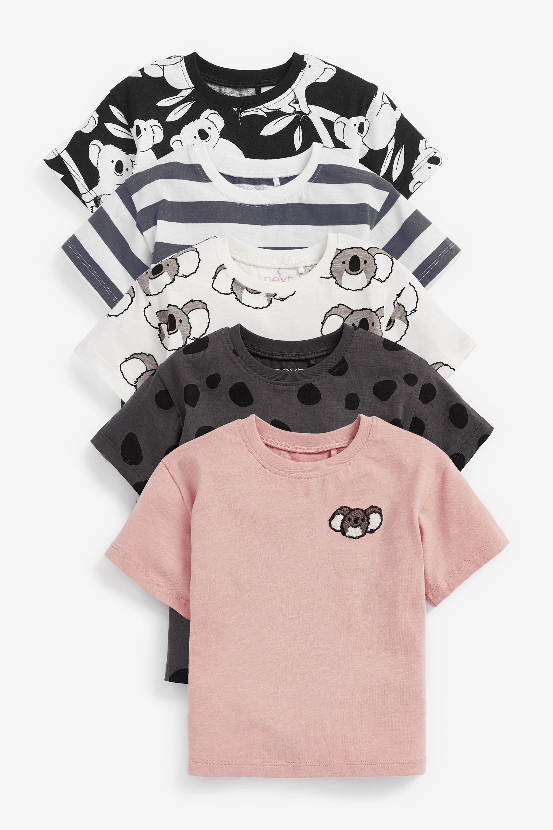 Black/White Koala 5 Pack T-Shirts (3mths-7yrs)