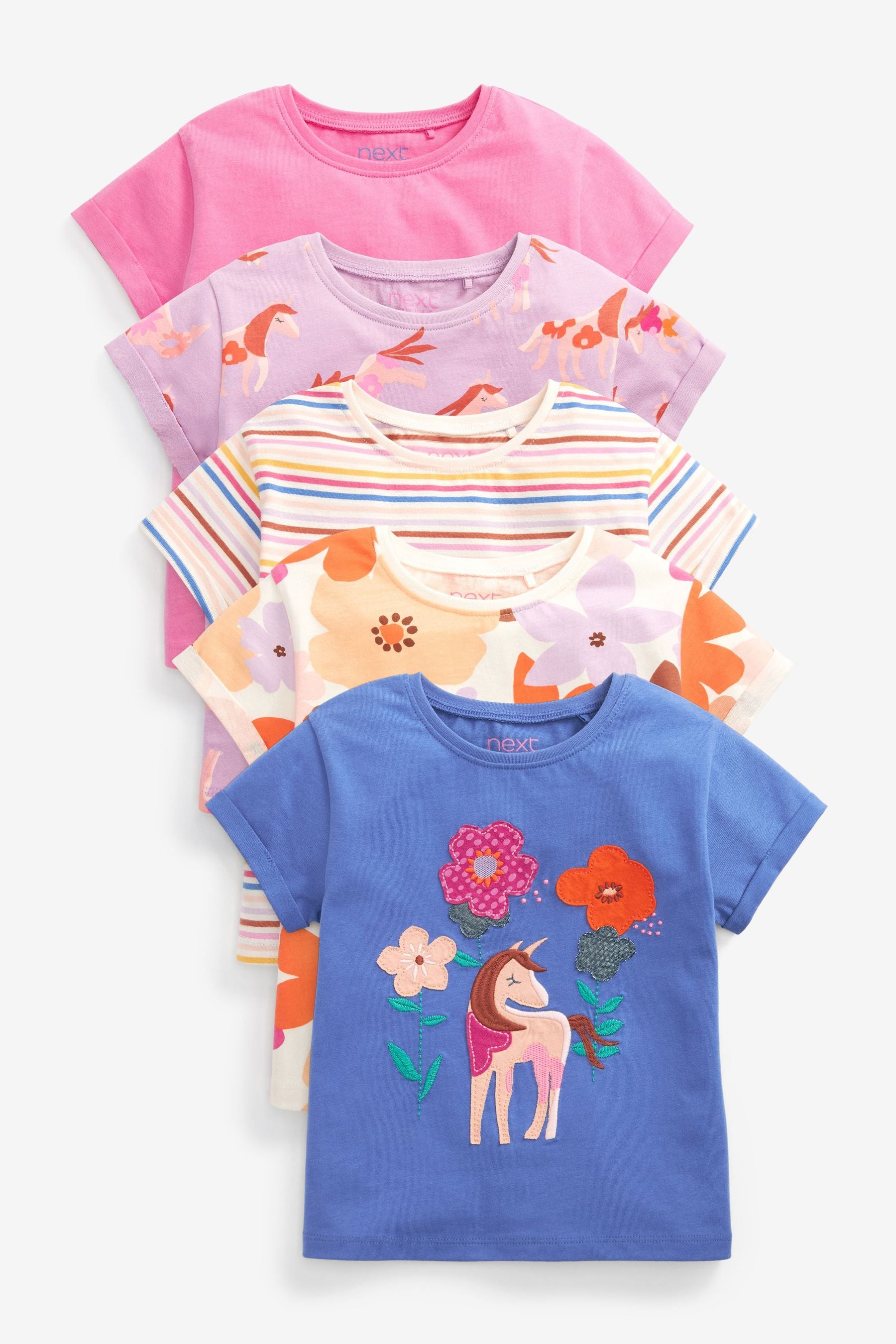 Pink/Blue Unicorn 5 Pack T-Shirts (3mths-7yrs)