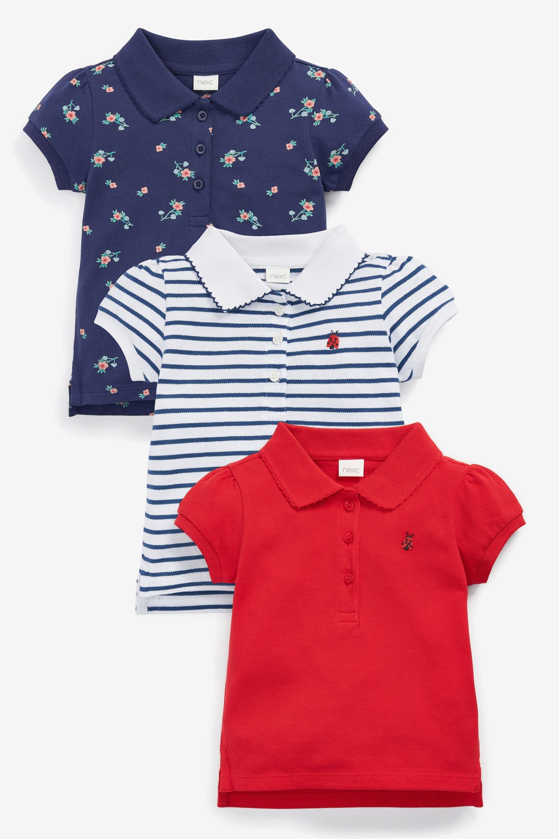 Jubilee Navy Blue/Red/White 3 Pack Polo Tops (3mths-7yrs)