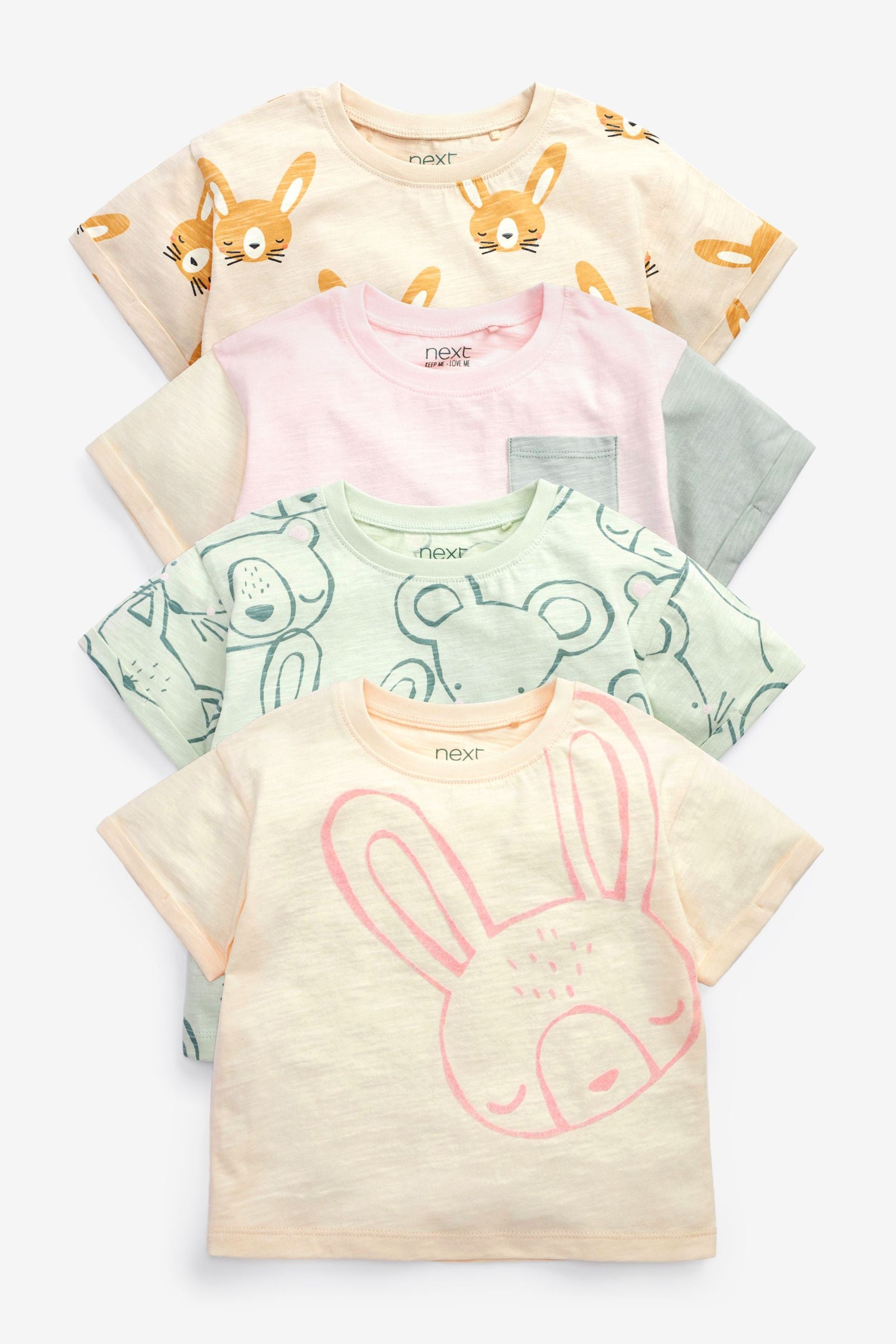 Pink/Cream Bunny 4 Pack T-Shirts (3mths-7yrs)