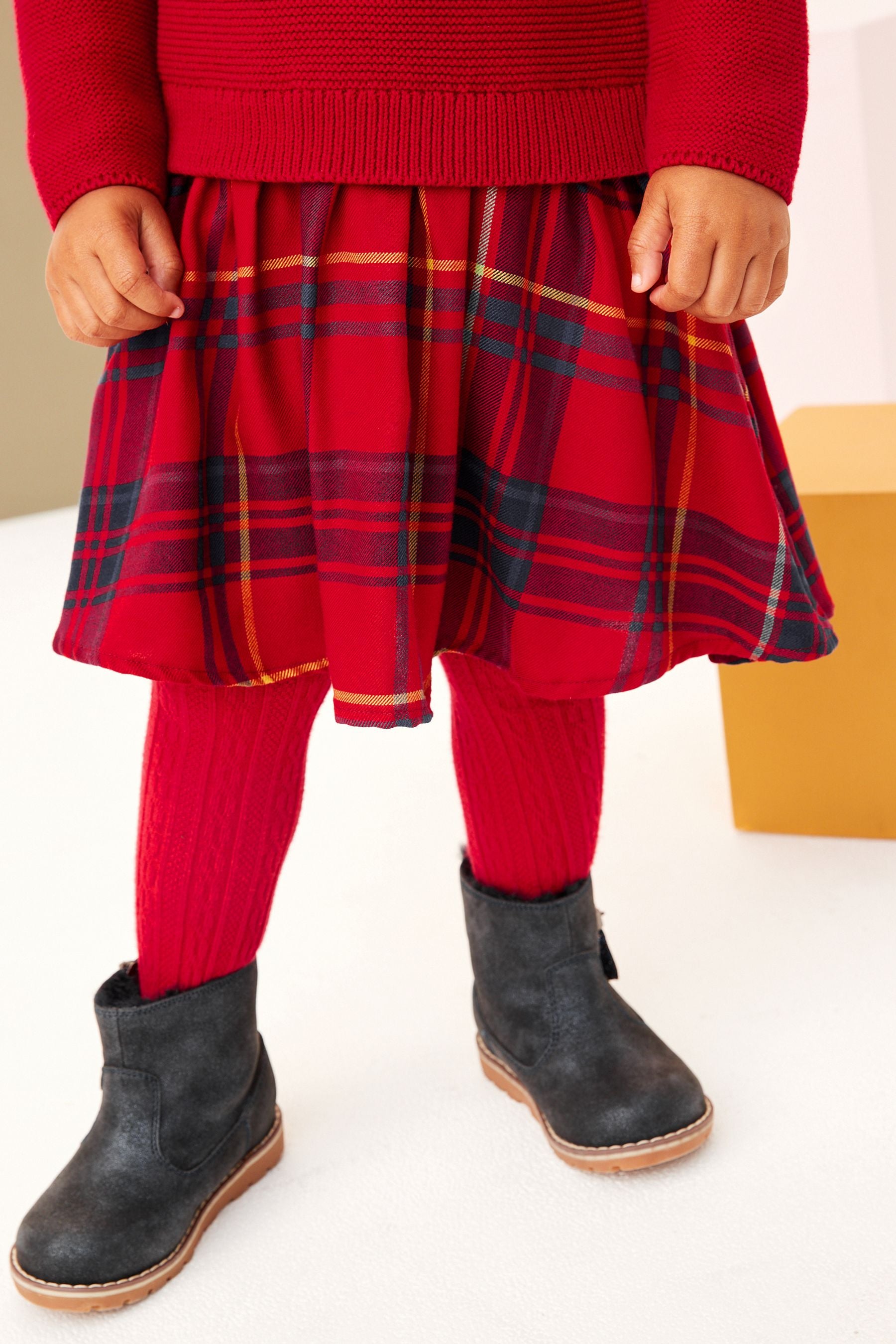 Red Check Woven Knit Mix Dress (3mths-7yrs)