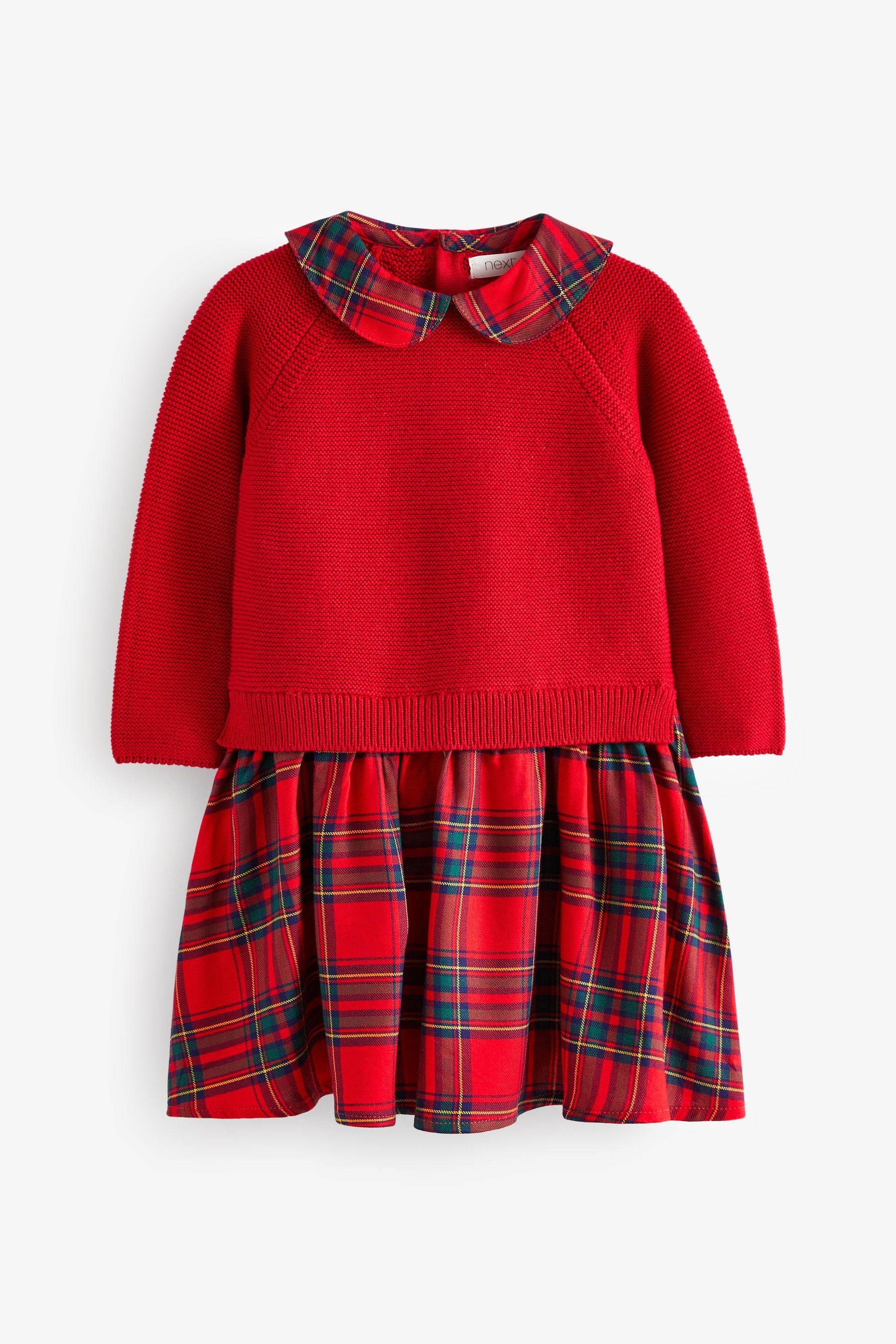 Red Check Woven Knit Mix Dress (3mths-7yrs)