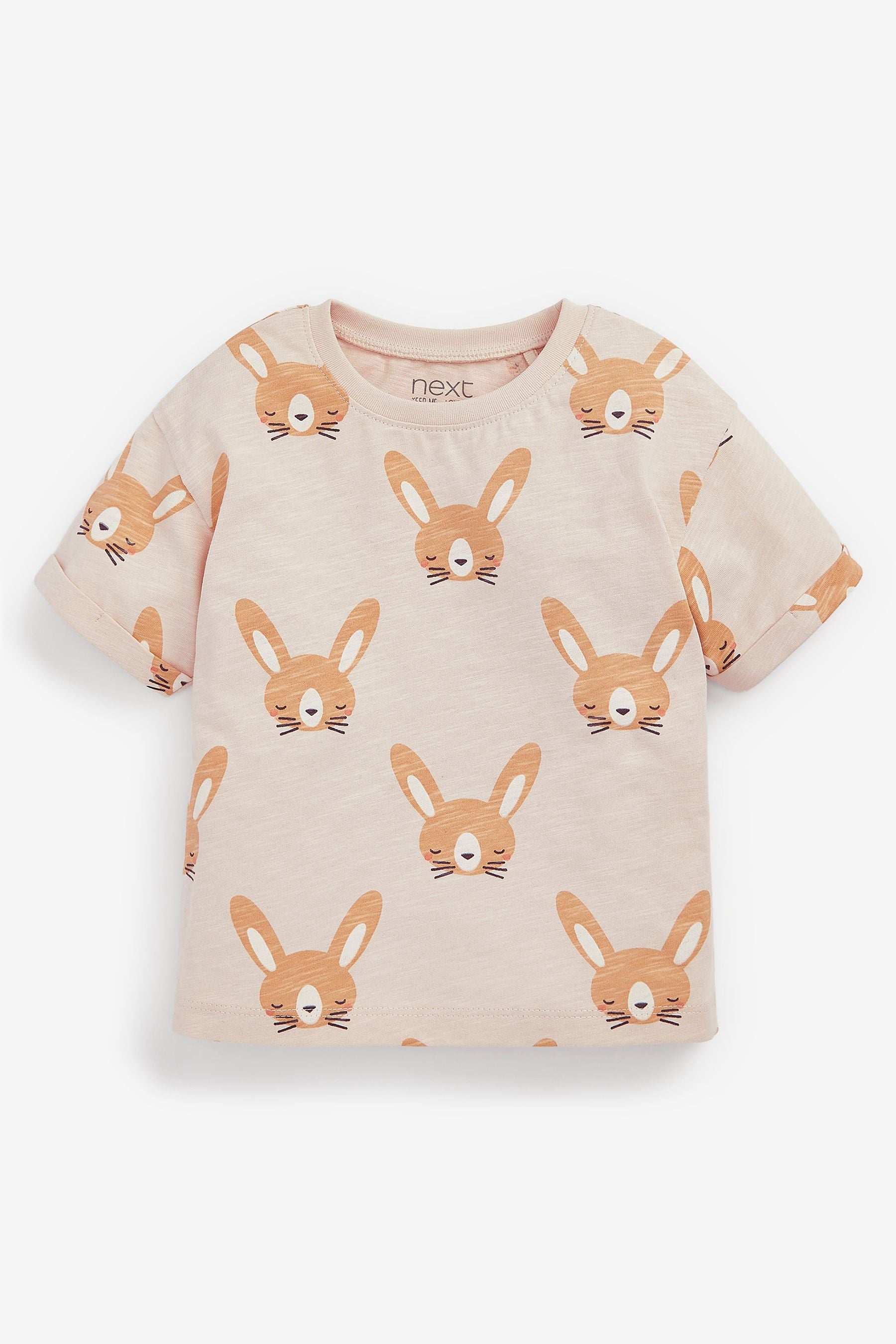 Neutral Bunny All Over Print Short Sleeve Cotton T-Shirt (3mths-7yrs)