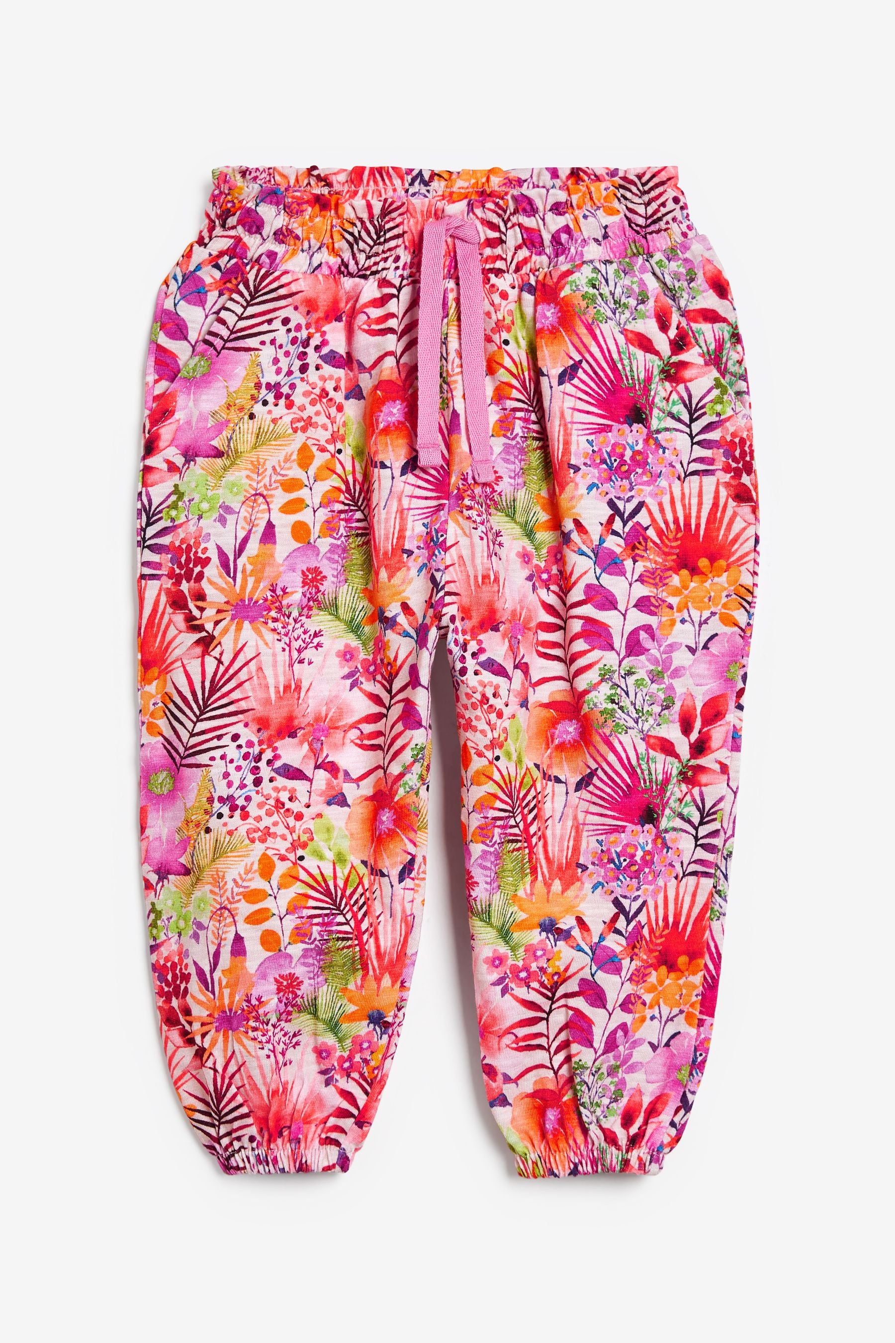 Bright Pink Tropical Jersey Trousers (3mths-7yrs)