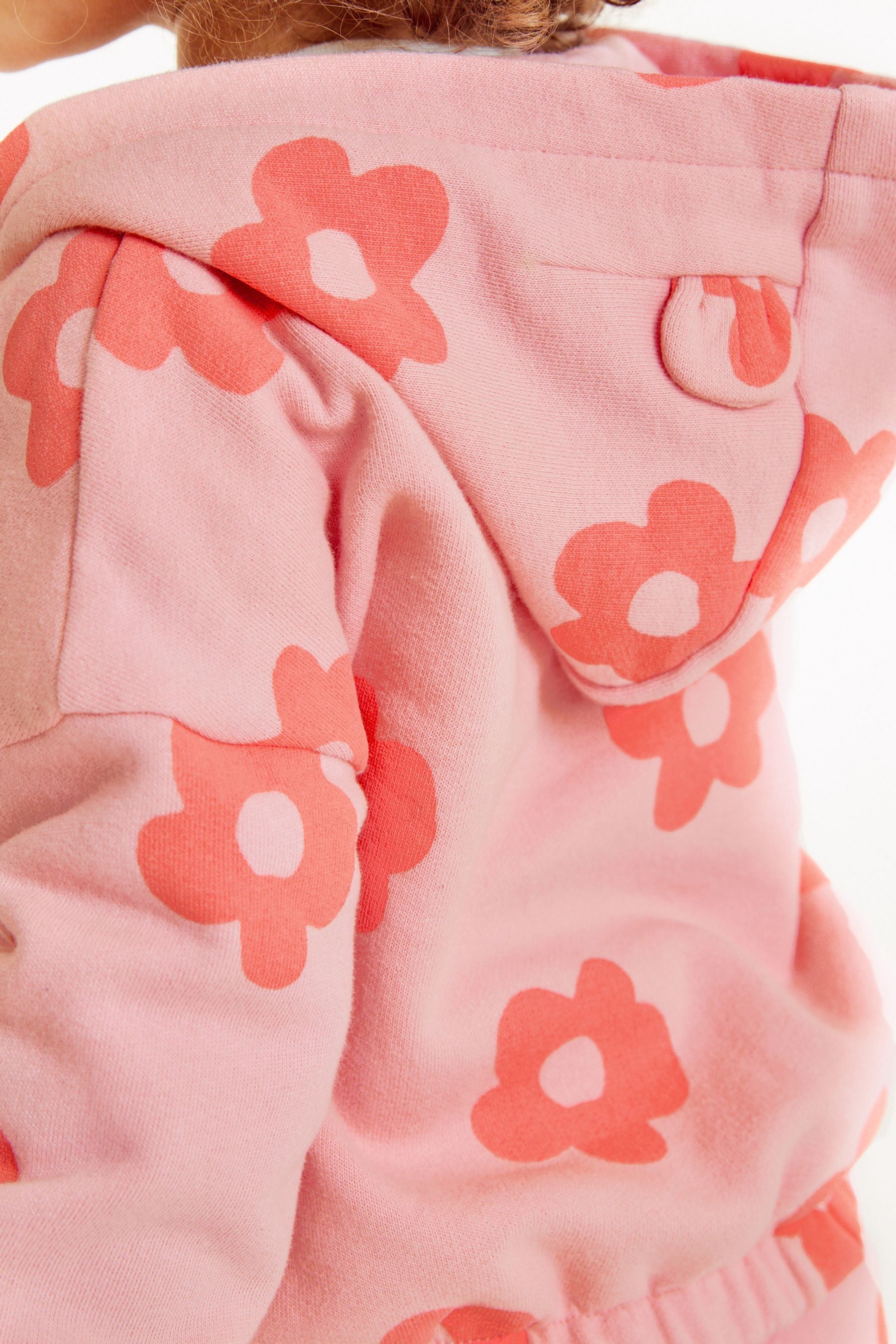 Pink Retro Flower Jersey Zip Through Hoodie (3mths-7yrs)