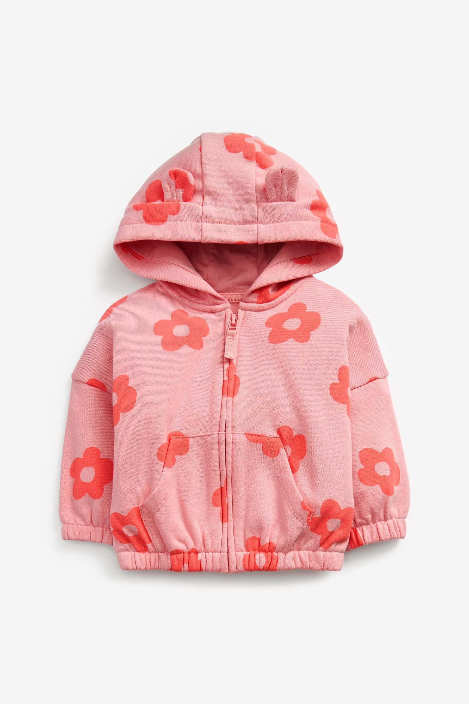 Pink Retro Flower Jersey Zip Through Hoodie (3mths-7yrs)