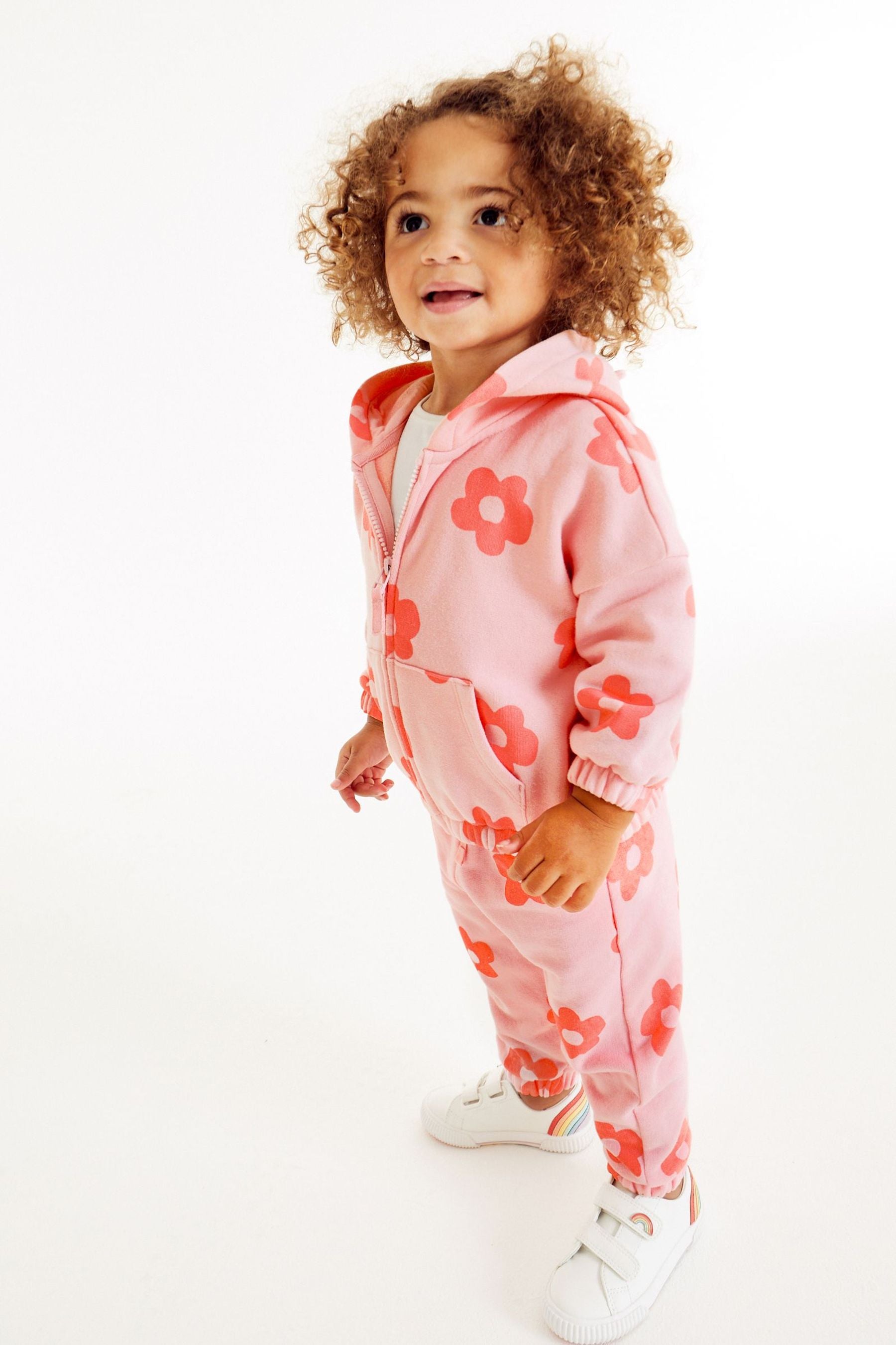 Pink Retro Flower Jersey Zip Through Hoodie (3mths-7yrs)